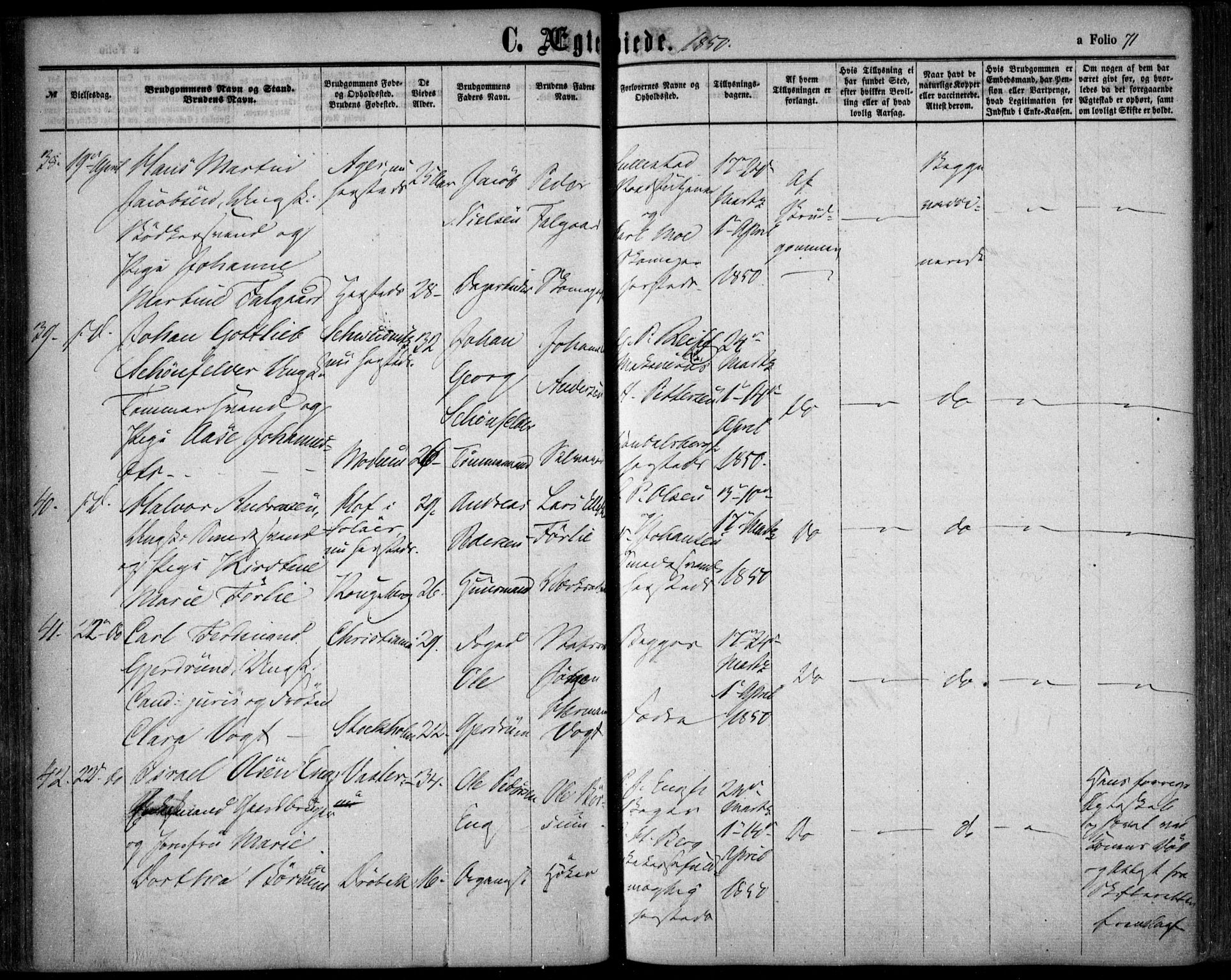 Oslo domkirke Kirkebøker, SAO/A-10752/F/Fa/L0020: Parish register (official) no. 20, 1848-1865, p. 71
