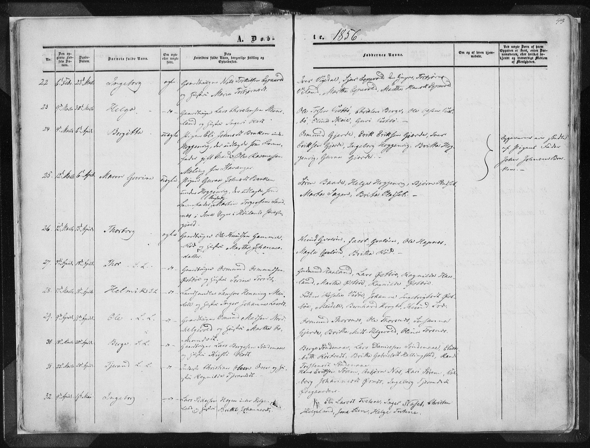 Vikedal sokneprestkontor, AV/SAST-A-101840/01/IV: Parish register (official) no. A 6.1, 1851-1867, p. 43