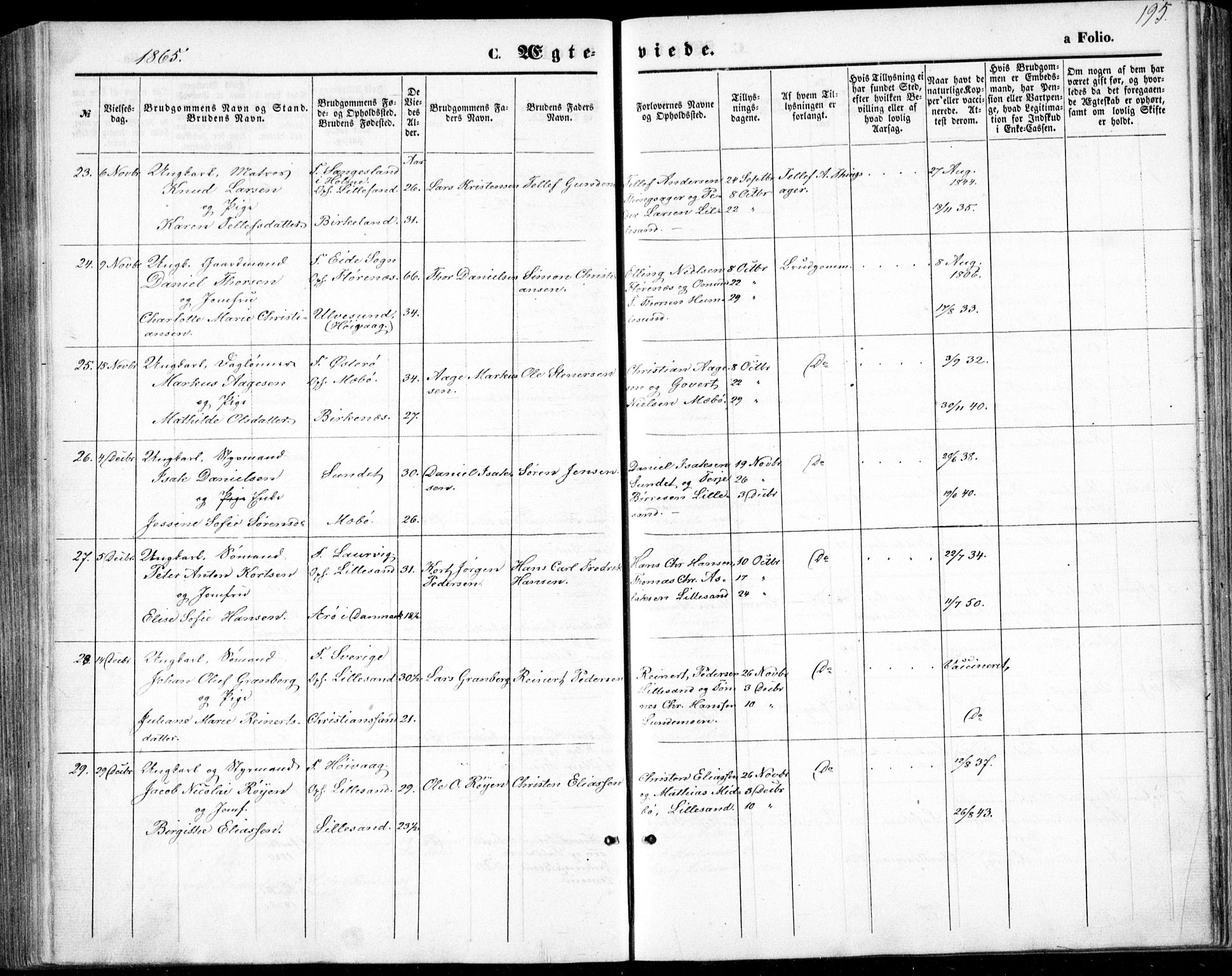Vestre Moland sokneprestkontor, AV/SAK-1111-0046/F/Fb/Fbb/L0004: Parish register (copy) no. B 4, 1861-1872, p. 195