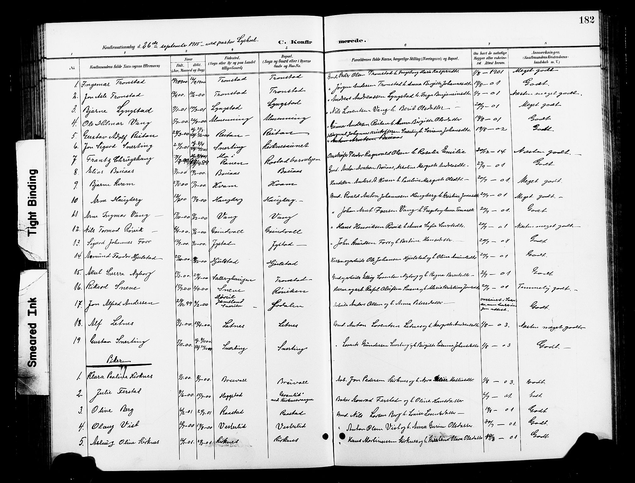 Ministerialprotokoller, klokkerbøker og fødselsregistre - Nord-Trøndelag, SAT/A-1458/730/L0302: Parish register (copy) no. 730C05, 1898-1924, p. 182