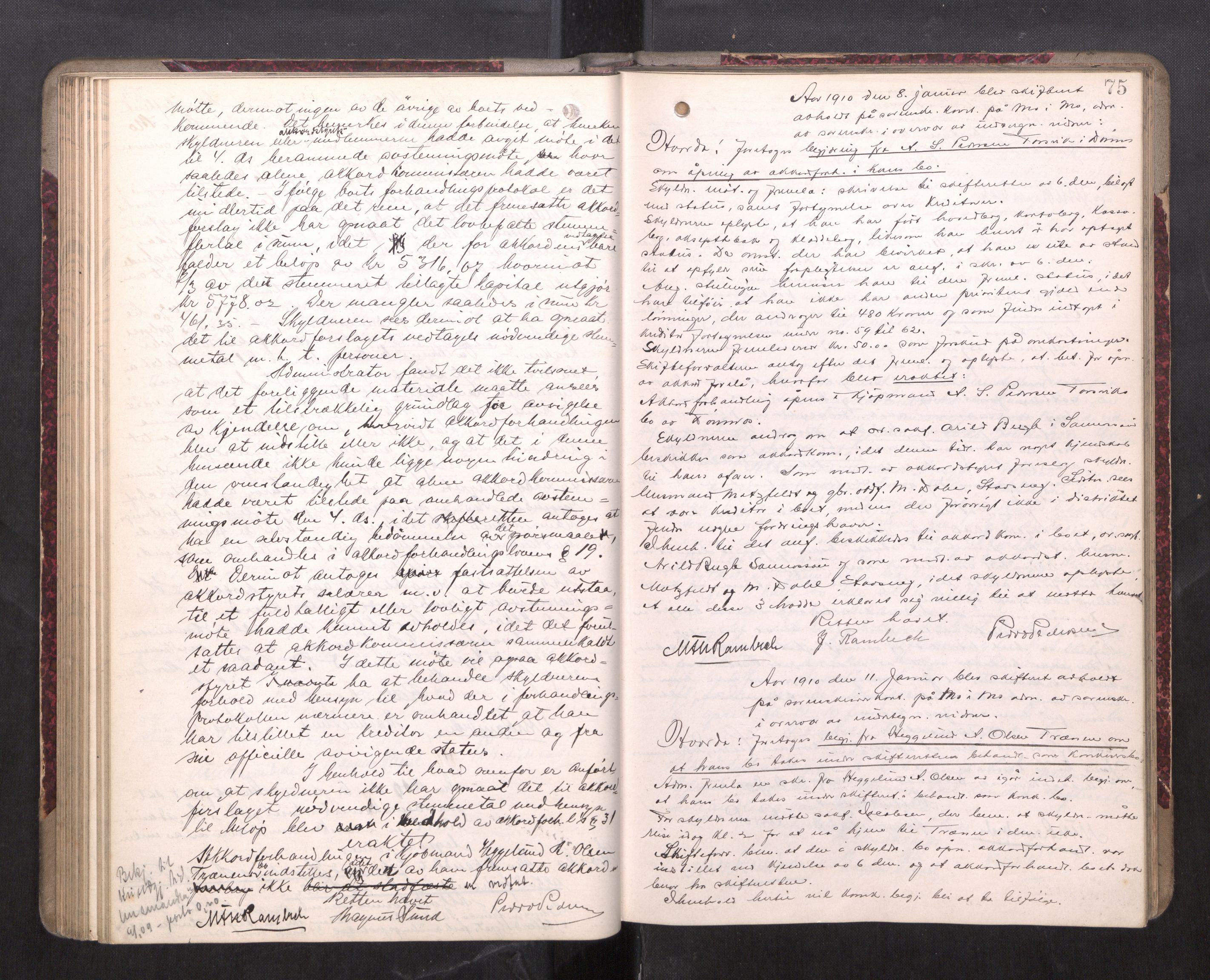 Rana sorenskriveri , AV/SAT-A-1108/1/3/3B/L0008: Skiftebehandlingsprotokoll, 1908-1912, p. 75