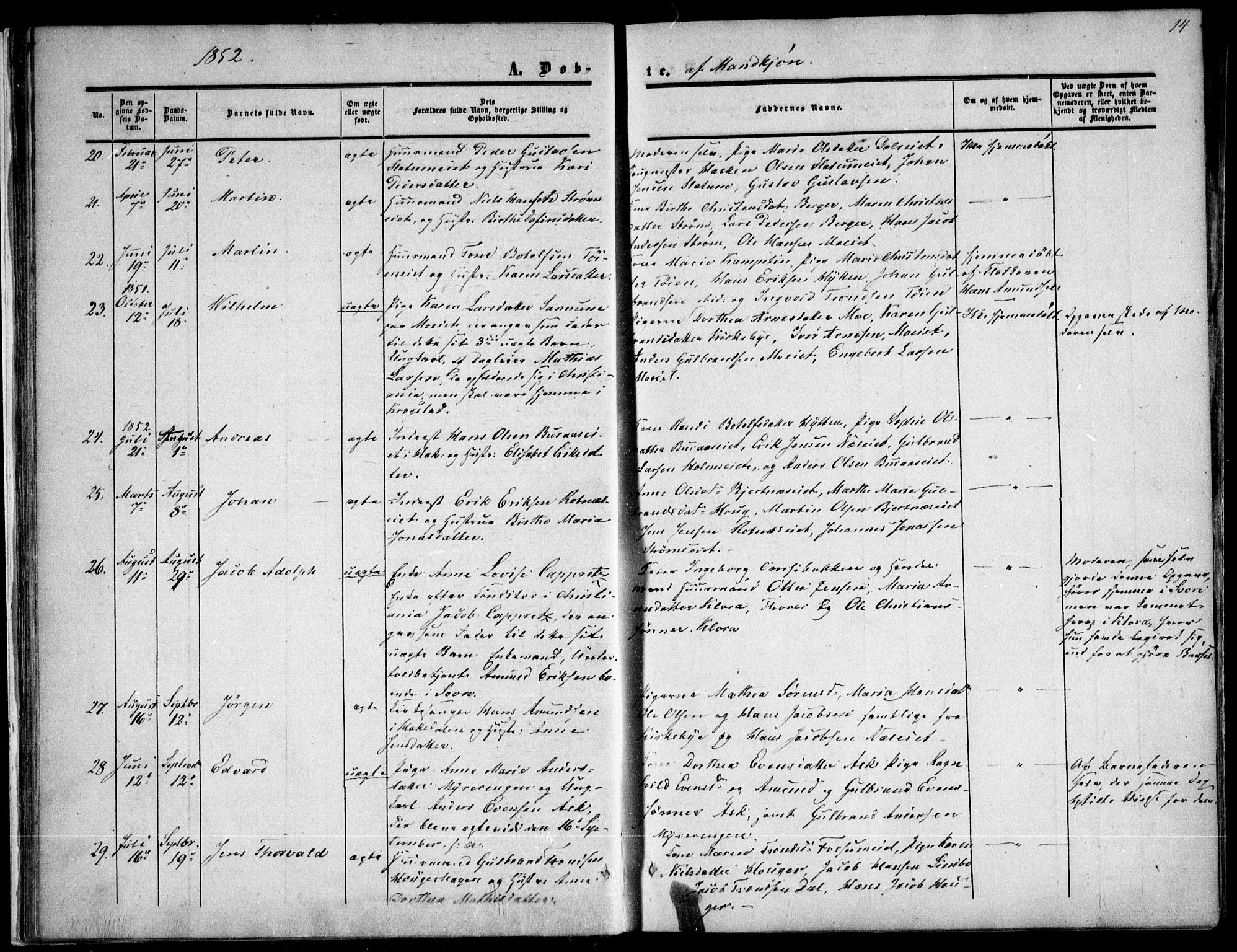 Nittedal prestekontor Kirkebøker, AV/SAO-A-10365a/F/Fa/L0005: Parish register (official) no. I 5, 1850-1862, p. 14