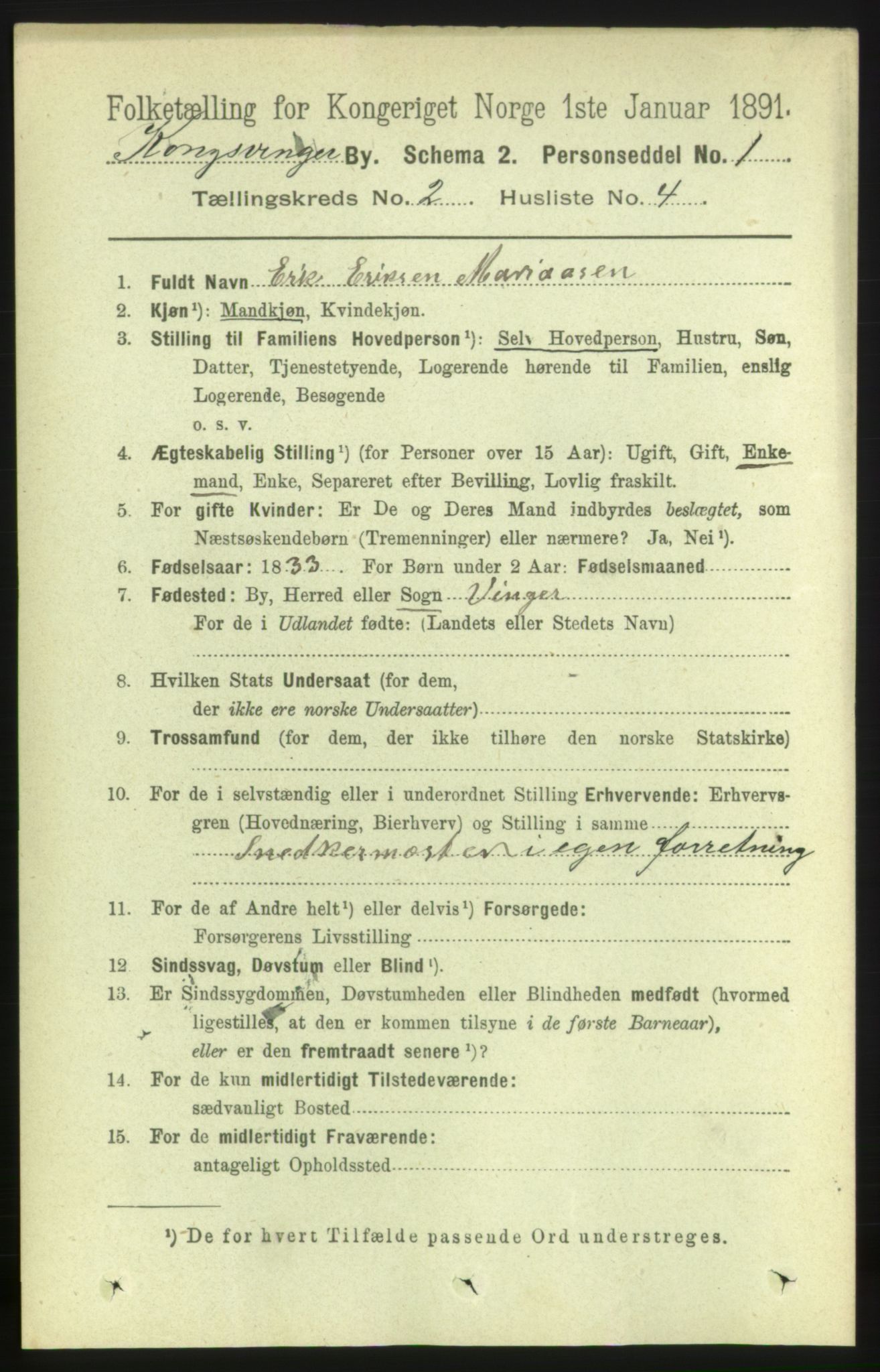 RA, 1891 census for 0402 Kongsvinger, 1891, p. 818