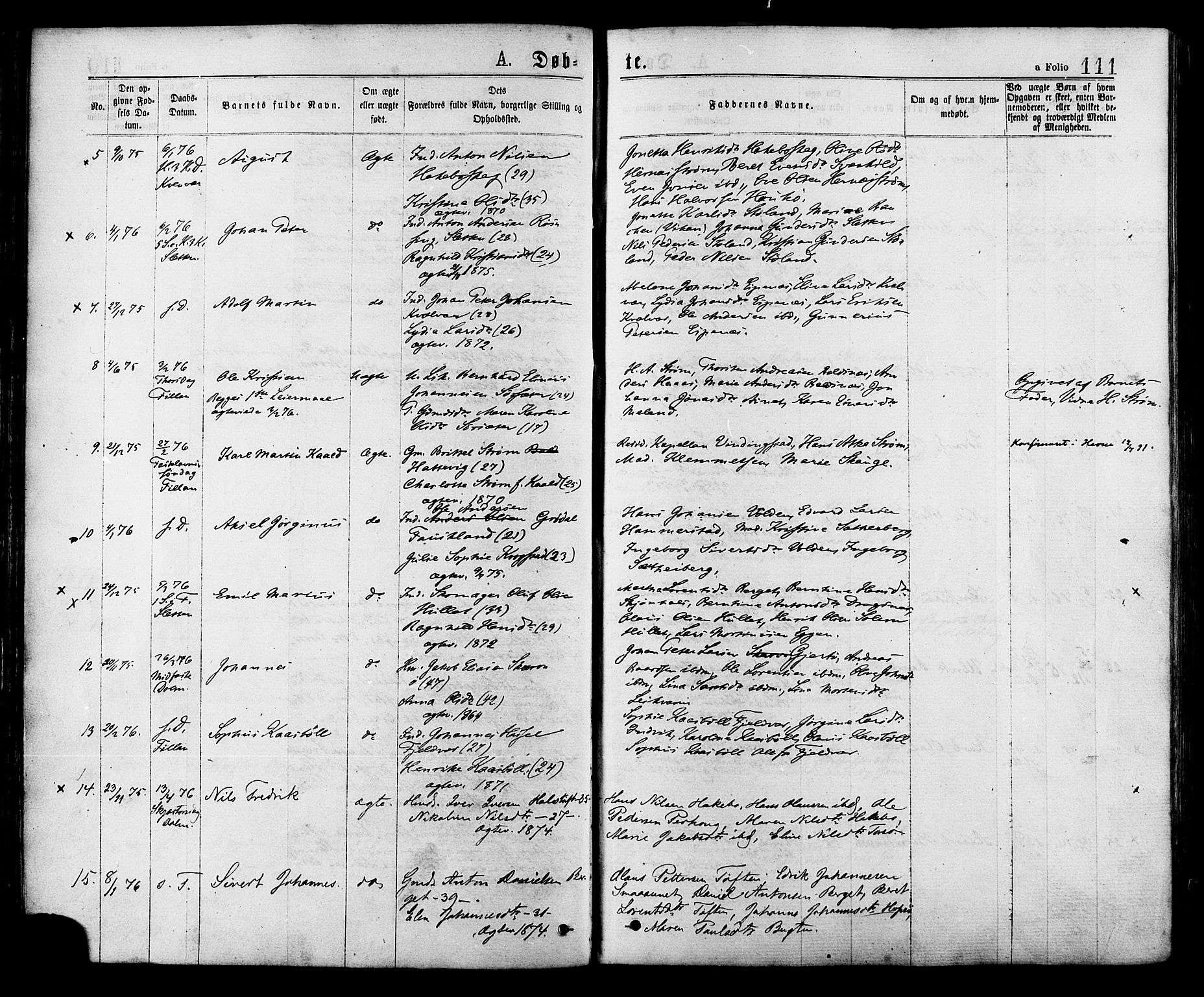 Ministerialprotokoller, klokkerbøker og fødselsregistre - Sør-Trøndelag, SAT/A-1456/634/L0532: Parish register (official) no. 634A08, 1871-1881, p. 111