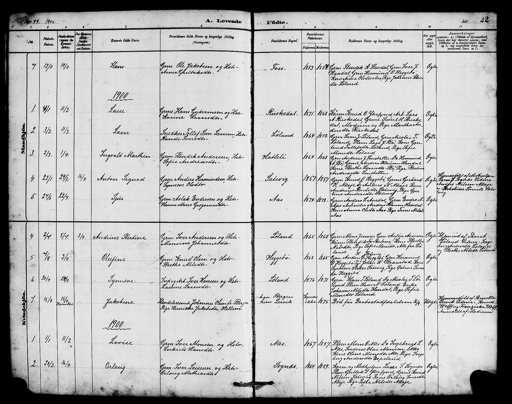 Hyllestad sokneprestembete, SAB/A-80401: Parish register (copy) no. B 2, 1889-1915, p. 22