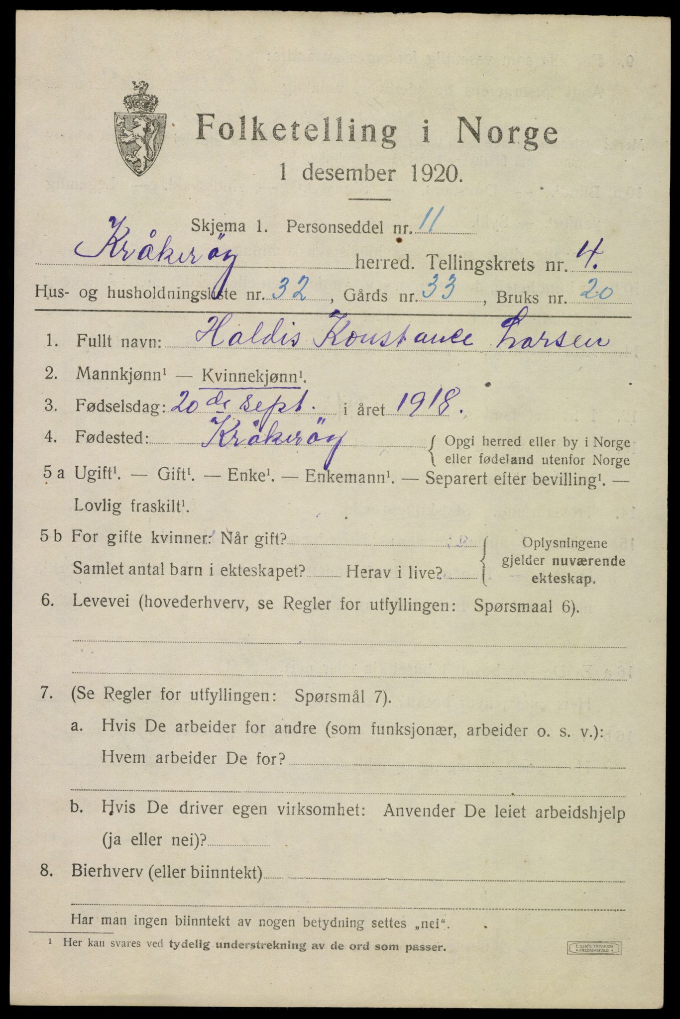 SAO, 1920 census for Kråkerøy, 1920, p. 5782