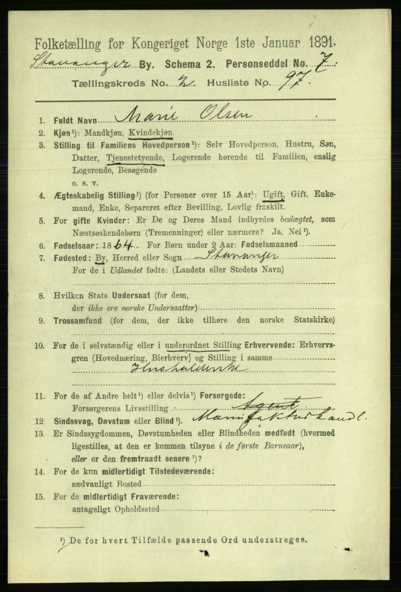 RA, 1891 census for 1103 Stavanger, 1891, p. 6776