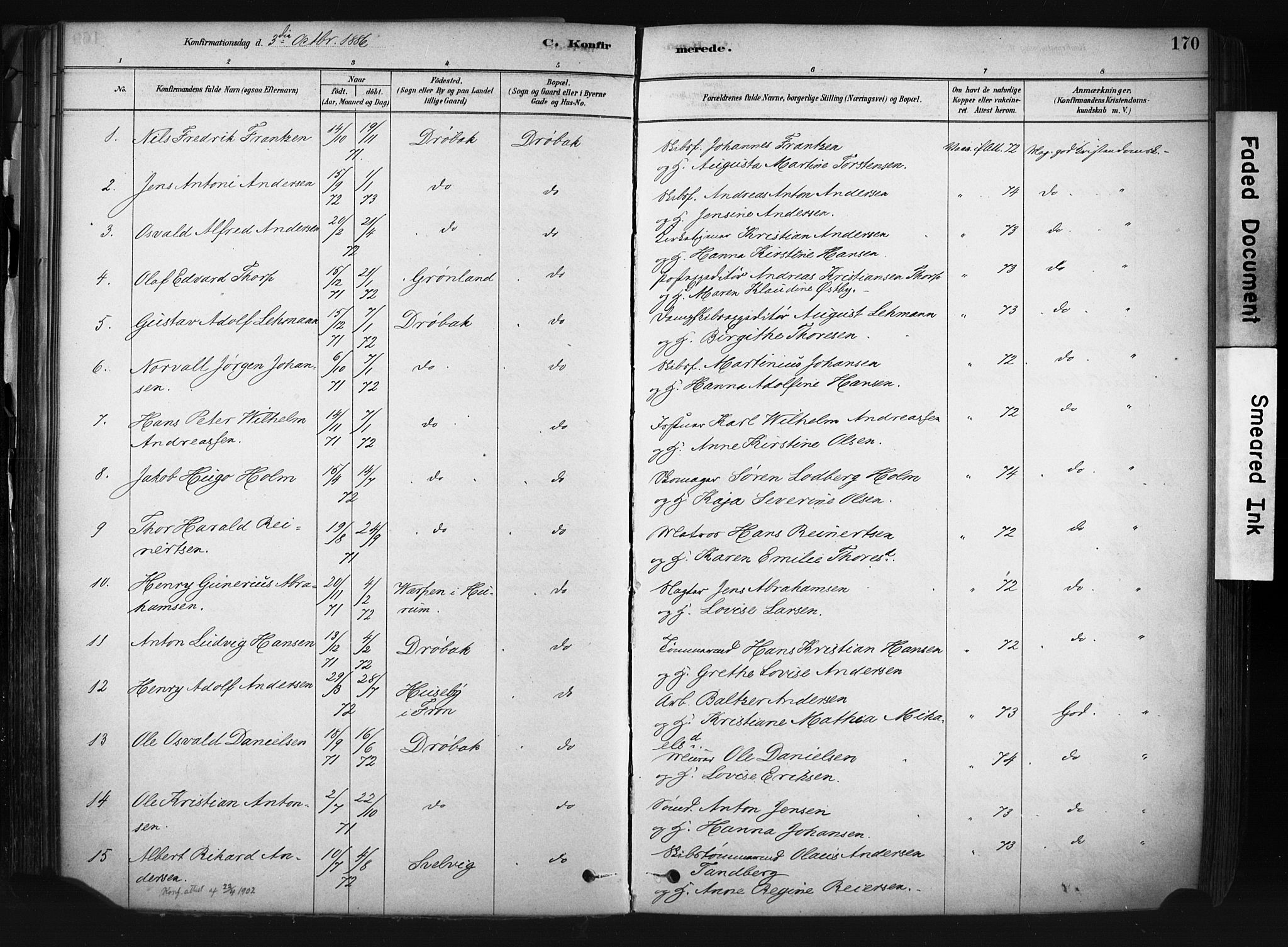 Drøbak prestekontor Kirkebøker, AV/SAO-A-10142a/F/Fb/L0001: Parish register (official) no. II 1, 1878-1891, p. 170