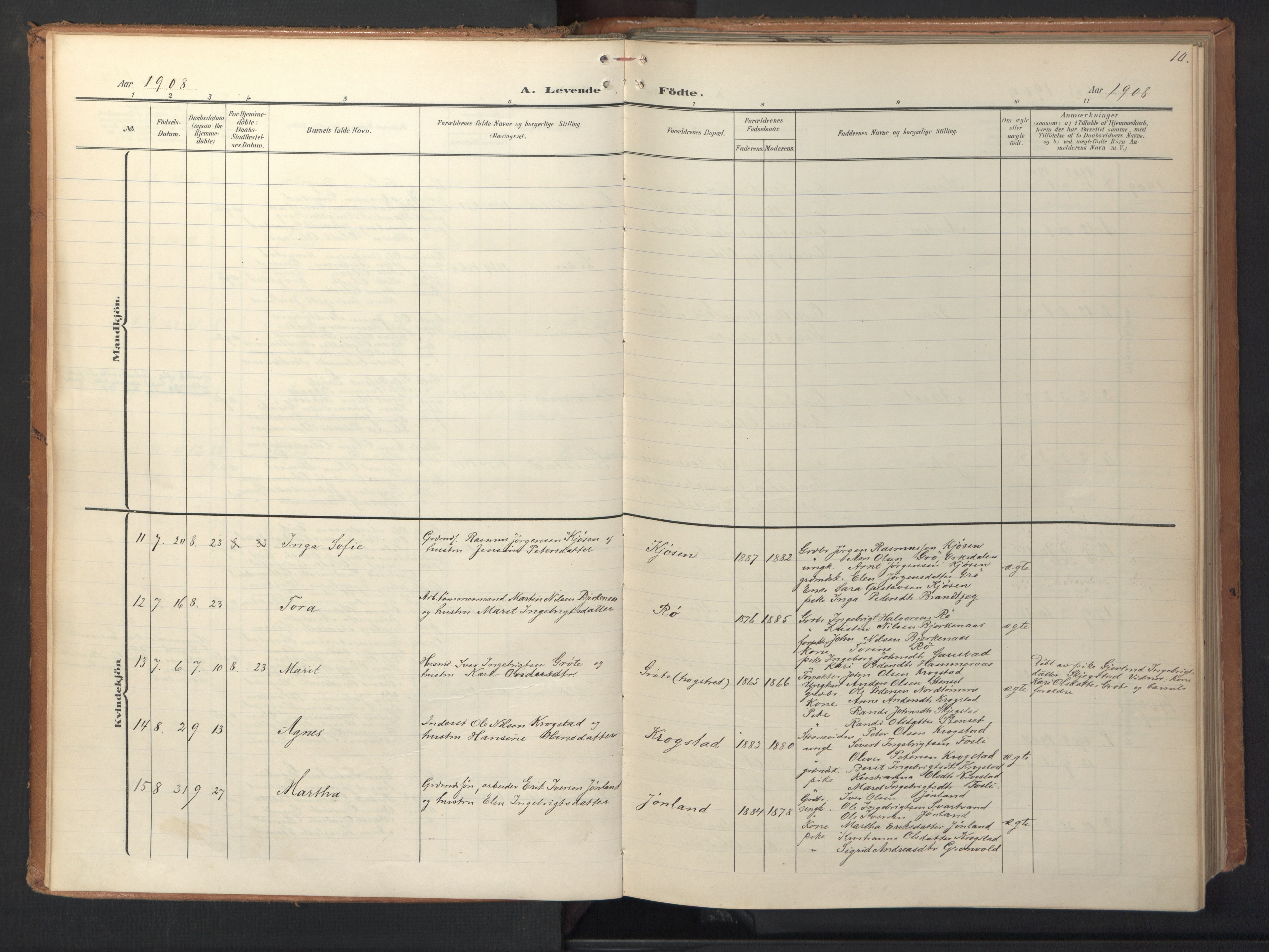 Ministerialprotokoller, klokkerbøker og fødselsregistre - Sør-Trøndelag, SAT/A-1456/694/L1128: Parish register (official) no. 694A02, 1906-1931, p. 10