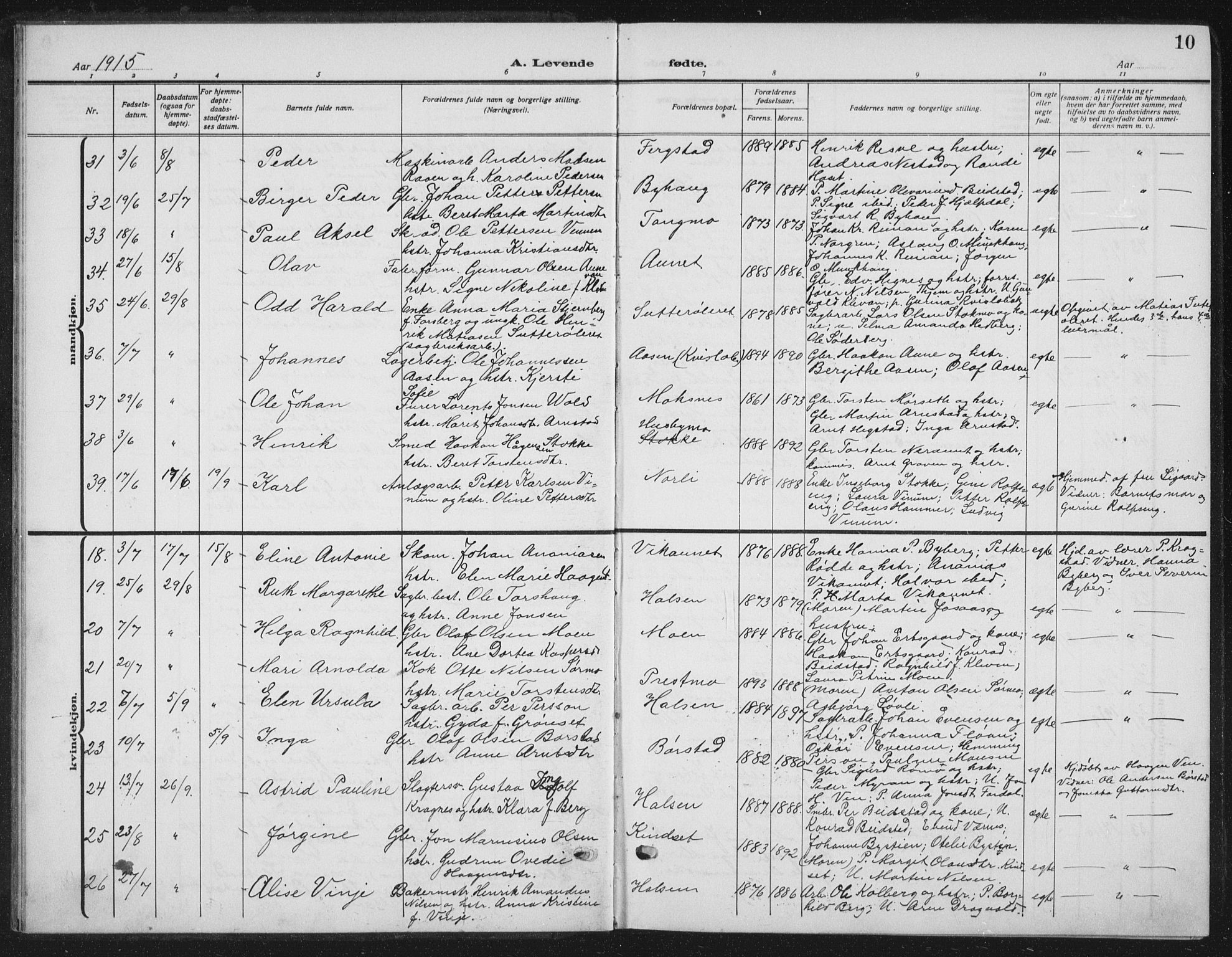 Ministerialprotokoller, klokkerbøker og fødselsregistre - Nord-Trøndelag, AV/SAT-A-1458/709/L0088: Parish register (copy) no. 709C02, 1914-1934, p. 10