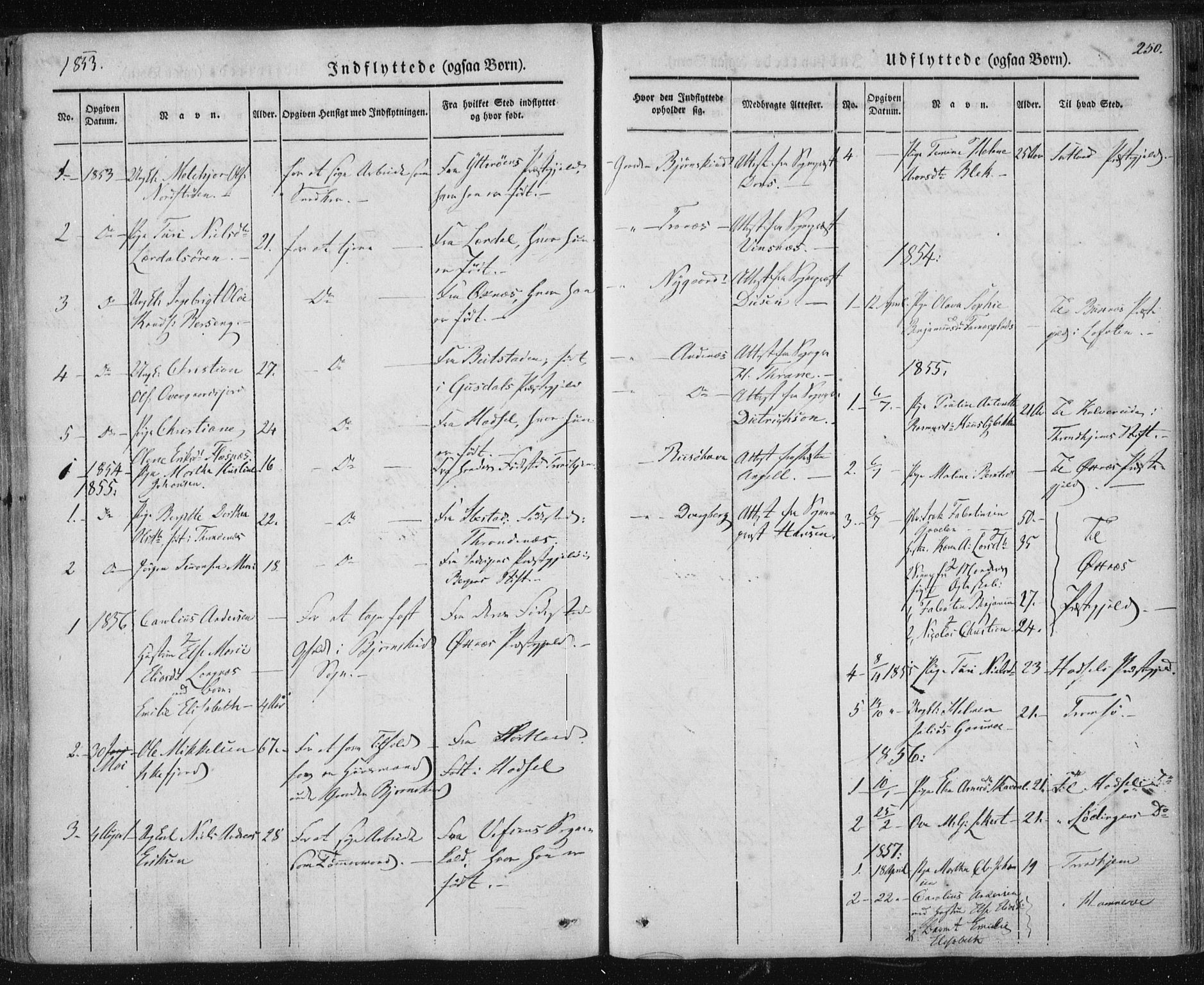 Ministerialprotokoller, klokkerbøker og fødselsregistre - Nordland, SAT/A-1459/897/L1396: Parish register (official) no. 897A04, 1842-1866, p. 250
