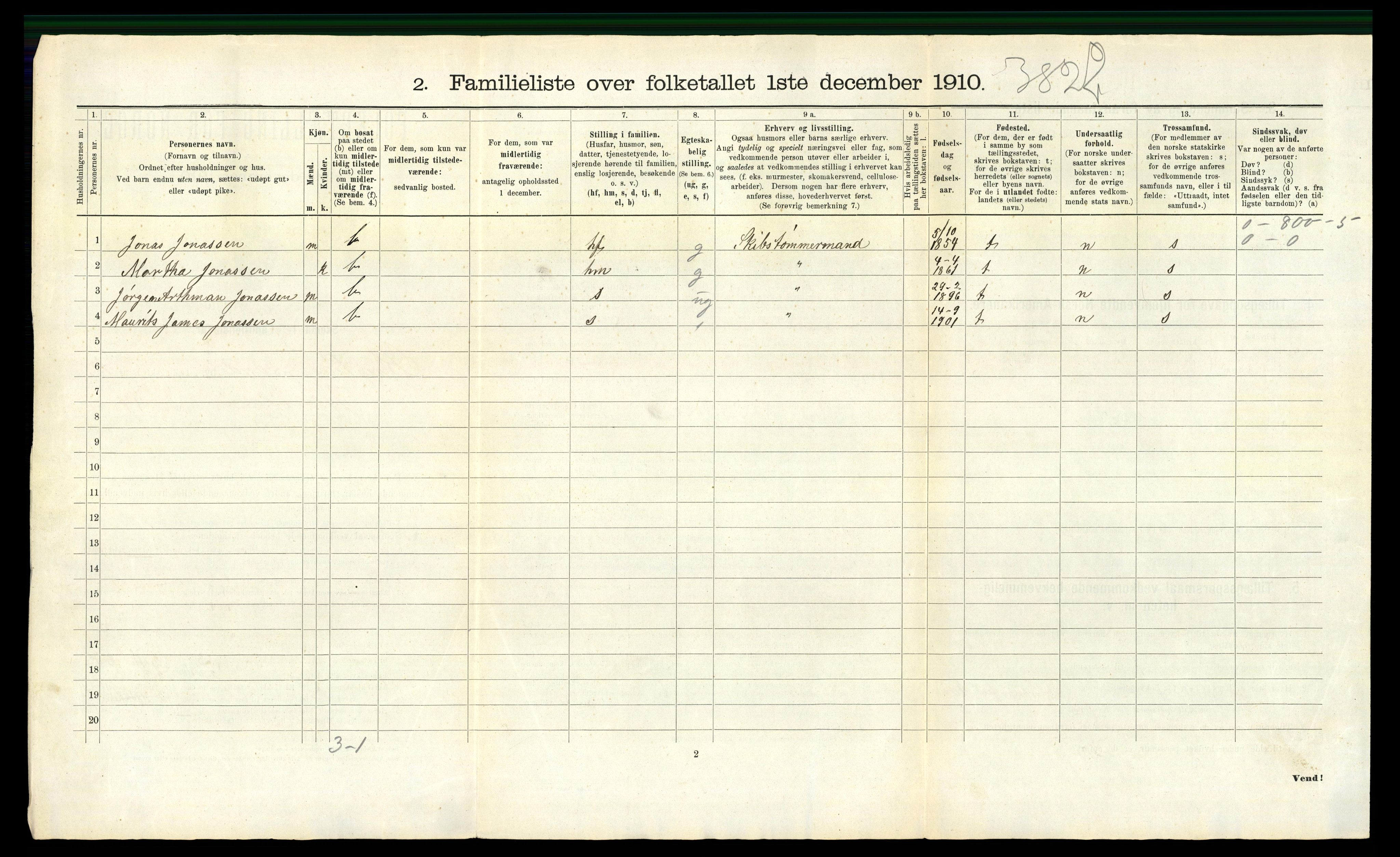 RA, 1910 census for Kristiansand, 1910, p. 2767