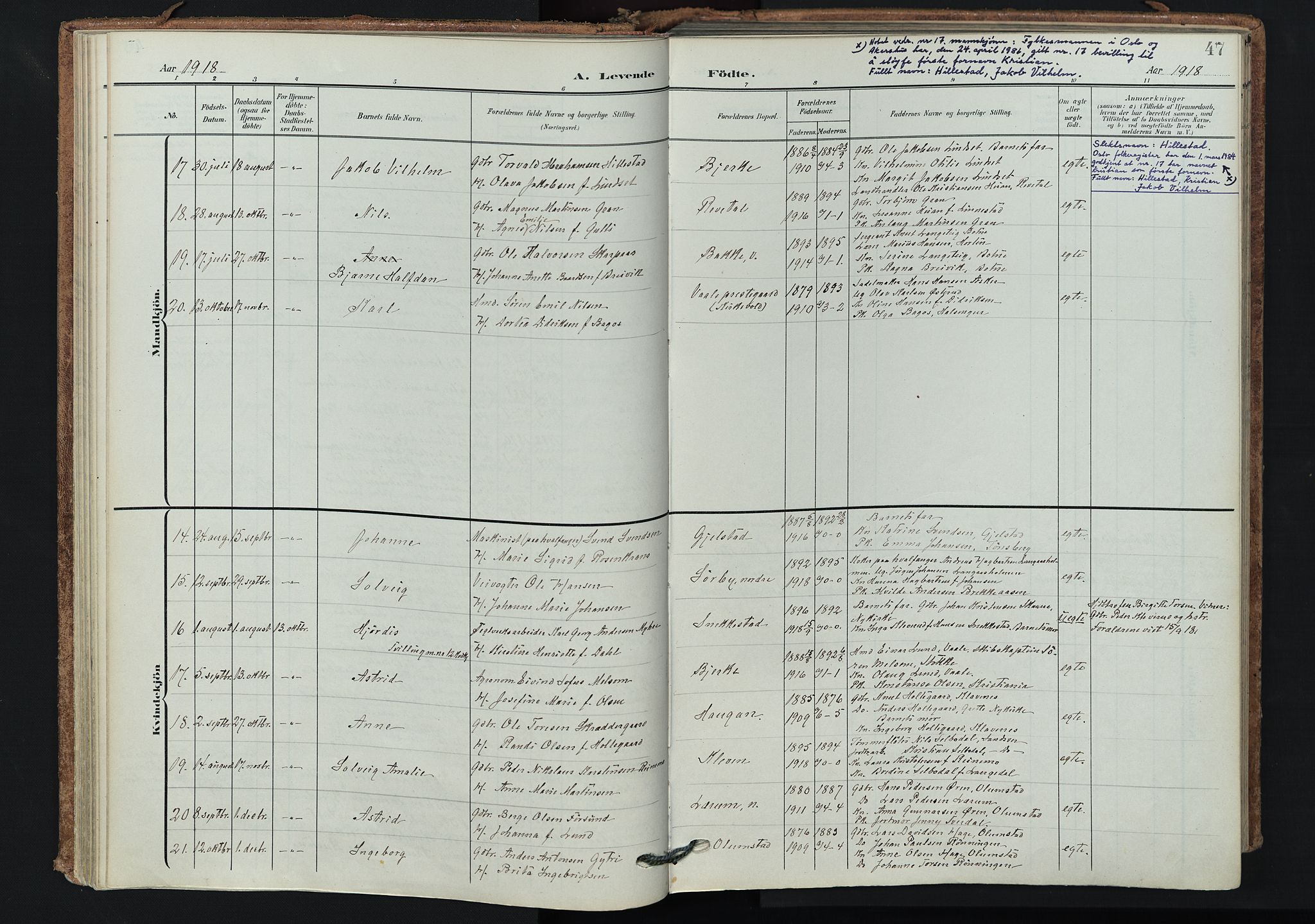 Våle kirkebøker, SAKO/A-334/F/Fa/L0012: Parish register (official) no. I 12, 1907-1934, p. 47