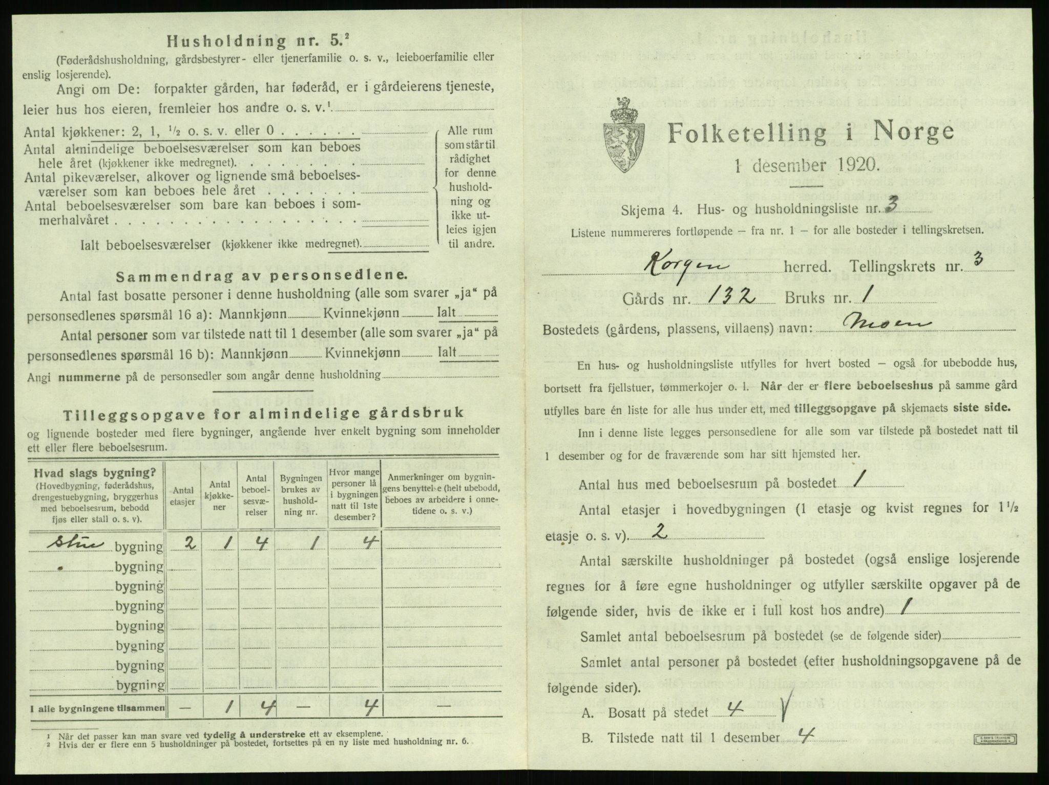 SAT, 1920 census for Korgen, 1920, p. 186