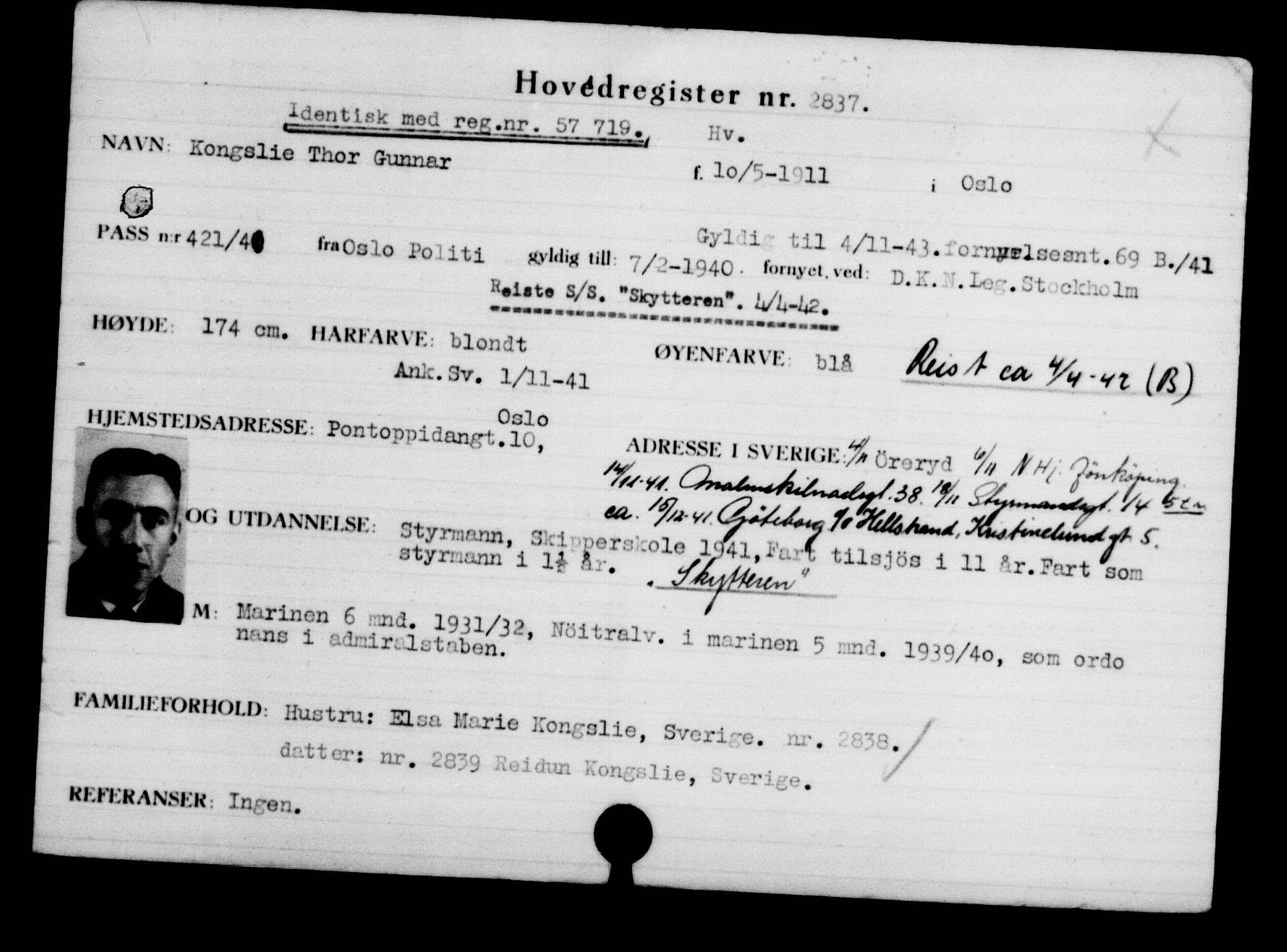 Utenriksstasjonene, Legasjonen i Stockholm, Flyktningkontoret, AV/RA-S-6753/V/Va/L0003: Kjesäterkartoteket, flyktninger med registreringsnr. 2001-3495, 1940-1945, p. 1234