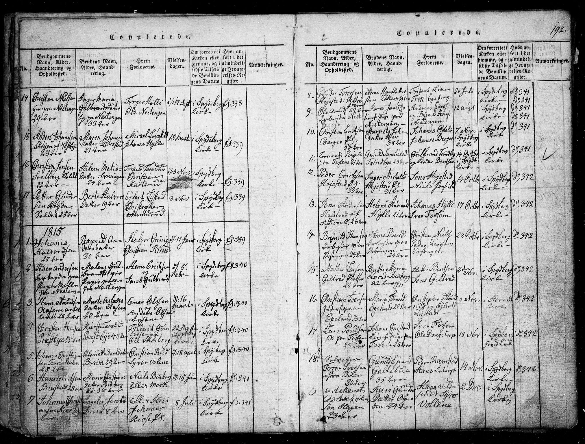 Spydeberg prestekontor Kirkebøker, SAO/A-10924/G/Ga/L0001: Parish register (copy) no. I 1, 1814-1868, p. 192