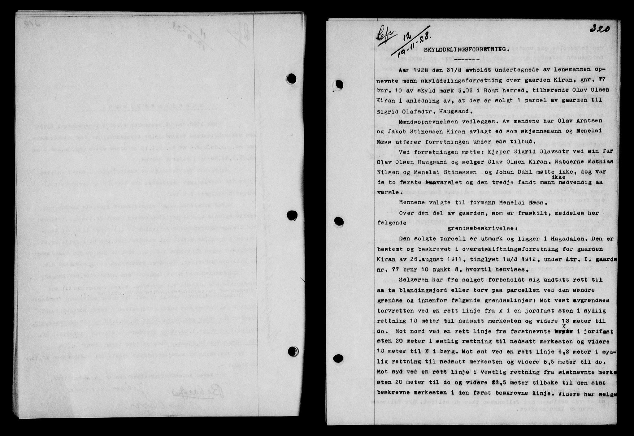 Fosen sorenskriveri, AV/SAT-A-1107/1/2/2C/L0067: Mortgage book no. 58, 1928-1929, p. 320, Deed date: 19.11.1928