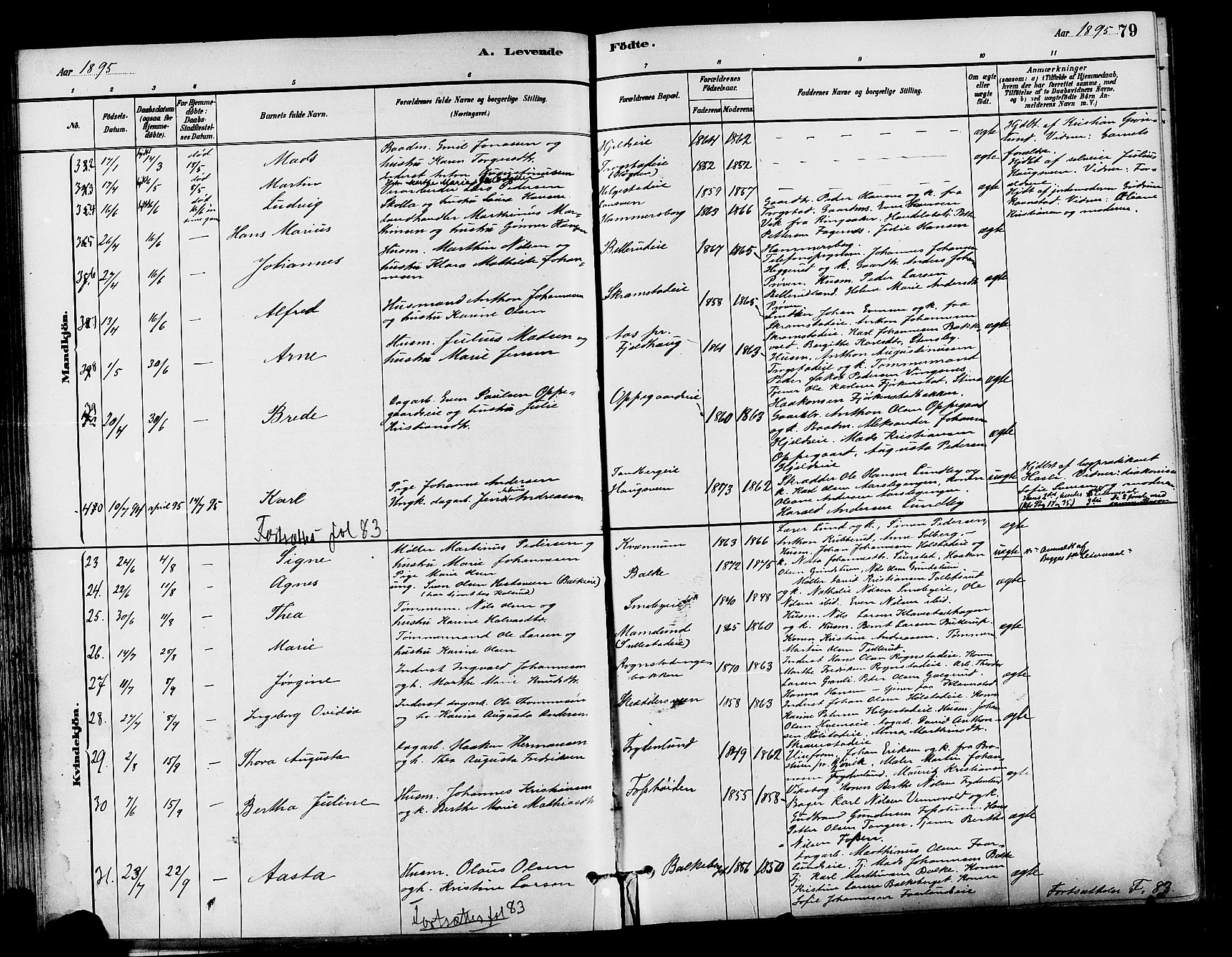 Østre Toten prestekontor, SAH/PREST-104/H/Ha/Haa/L0007: Parish register (official) no. 7, 1881-1896, p. 79