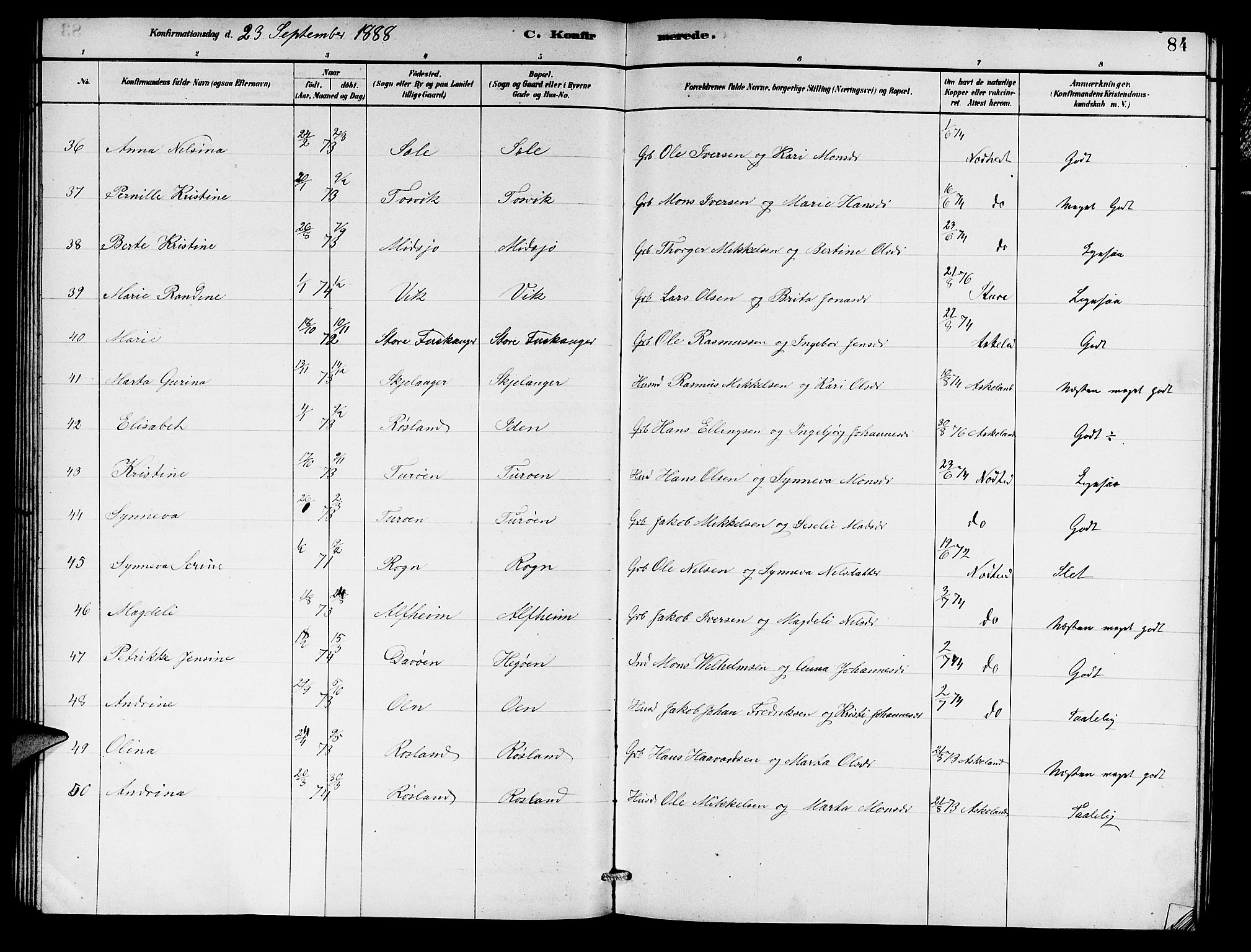 Herdla Sokneprestembete, AV/SAB-A-75701/H/Hab: Parish register (copy) no. A 2, 1881-1888, p. 84