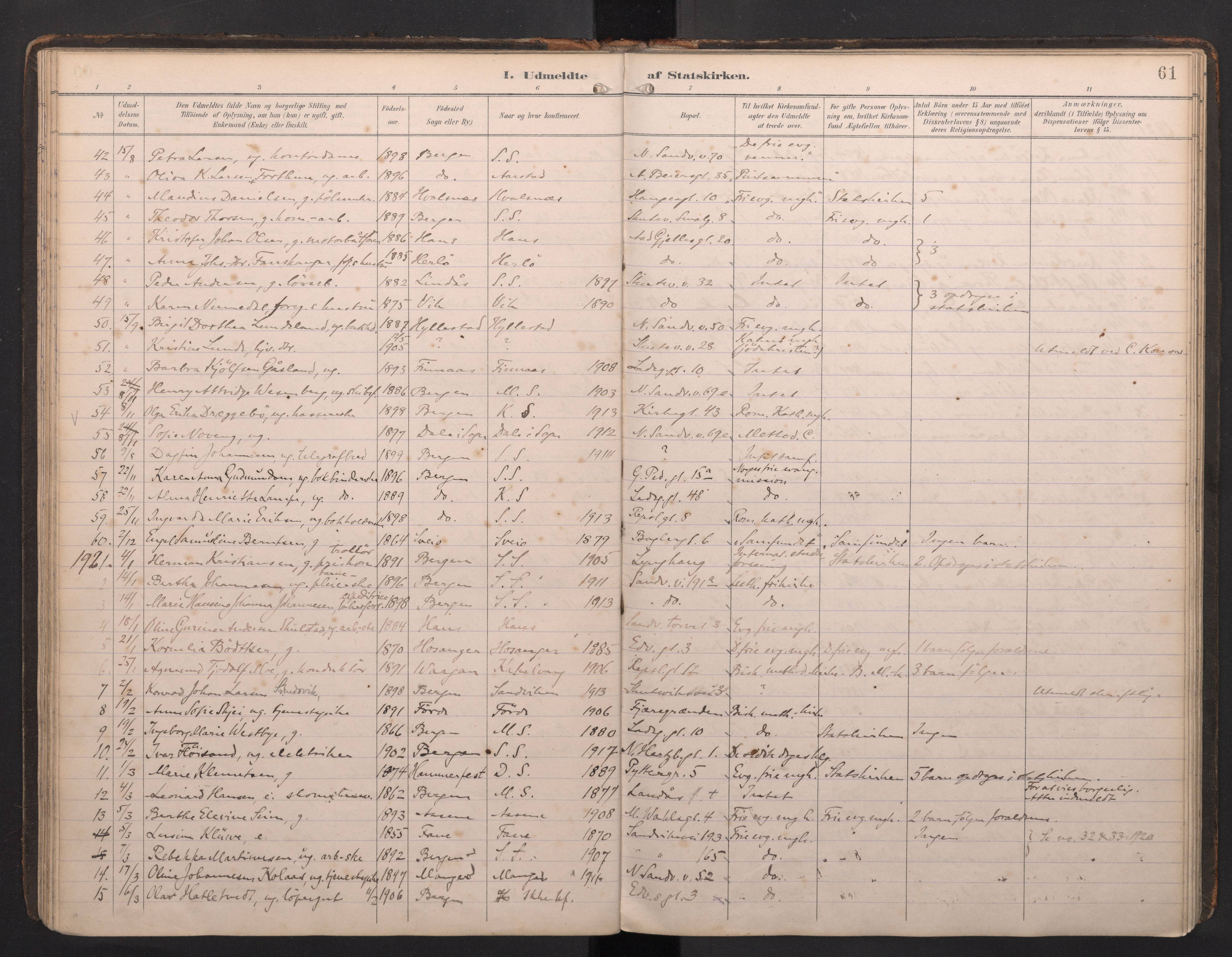 Sandviken Sokneprestembete, SAB/A-77601/H/Ha: Parish register (official) no. G 1, 1892-2002, p. 61