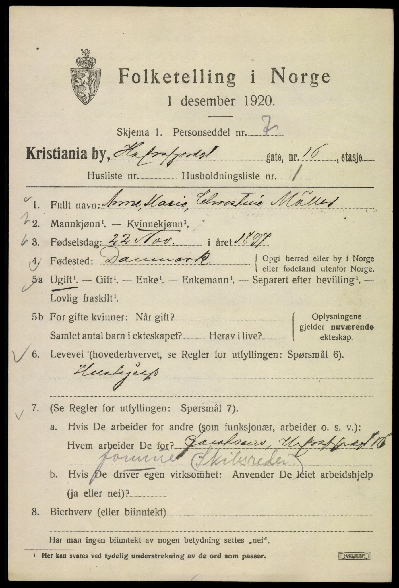 SAO, 1920 census for Kristiania, 1920, p. 266907