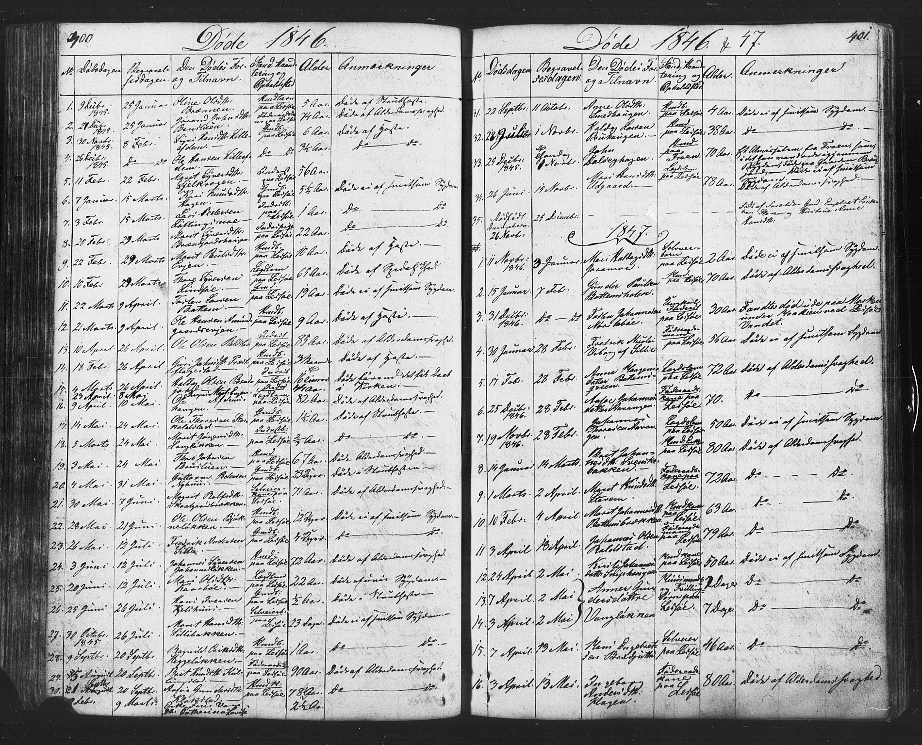 Lesja prestekontor, SAH/PREST-068/H/Ha/Hab/L0002: Parish register (copy) no. 2, 1832-1850, p. 400-401