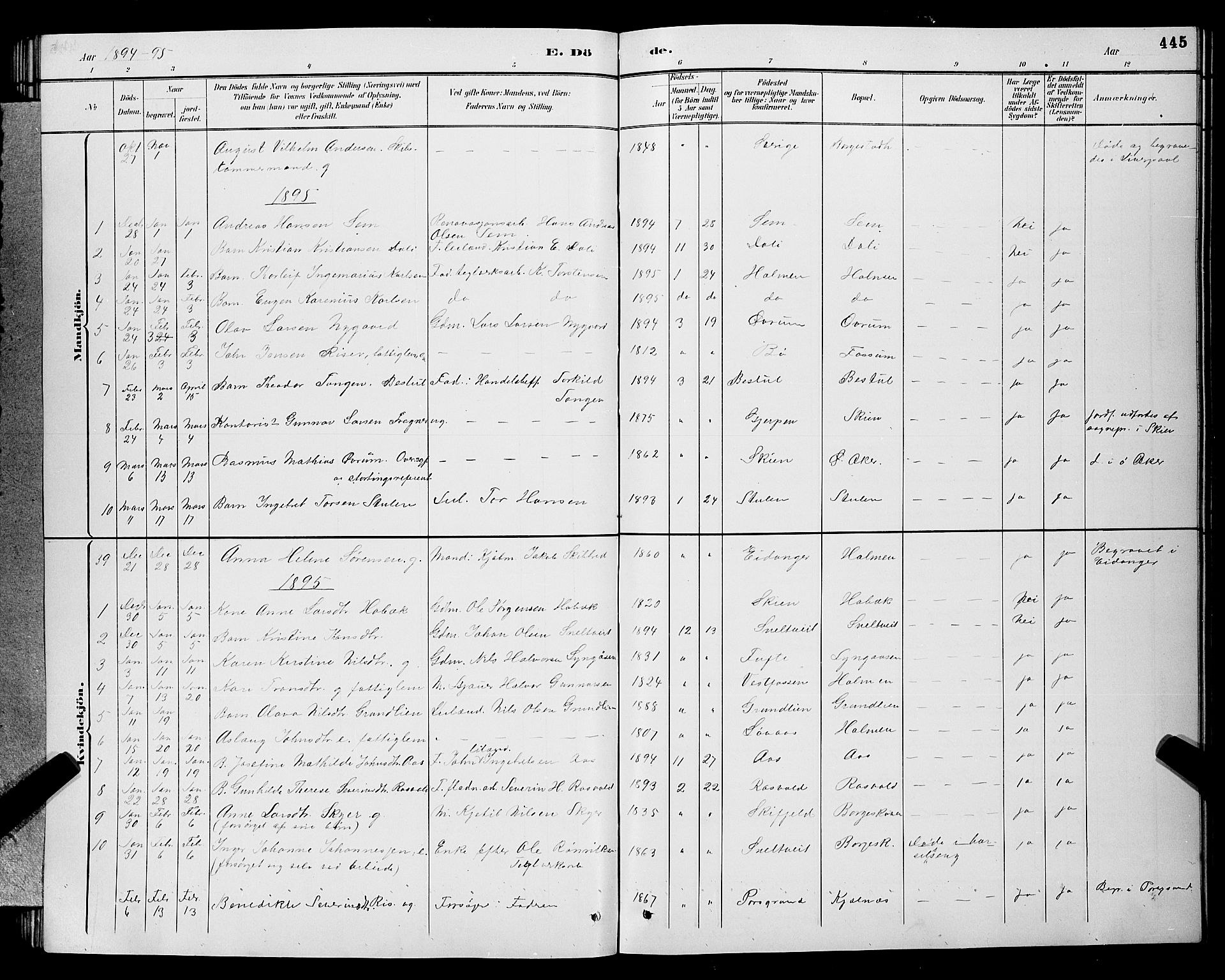 Gjerpen kirkebøker, AV/SAKO-A-265/G/Ga/L0002: Parish register (copy) no. I 2, 1883-1900, p. 445