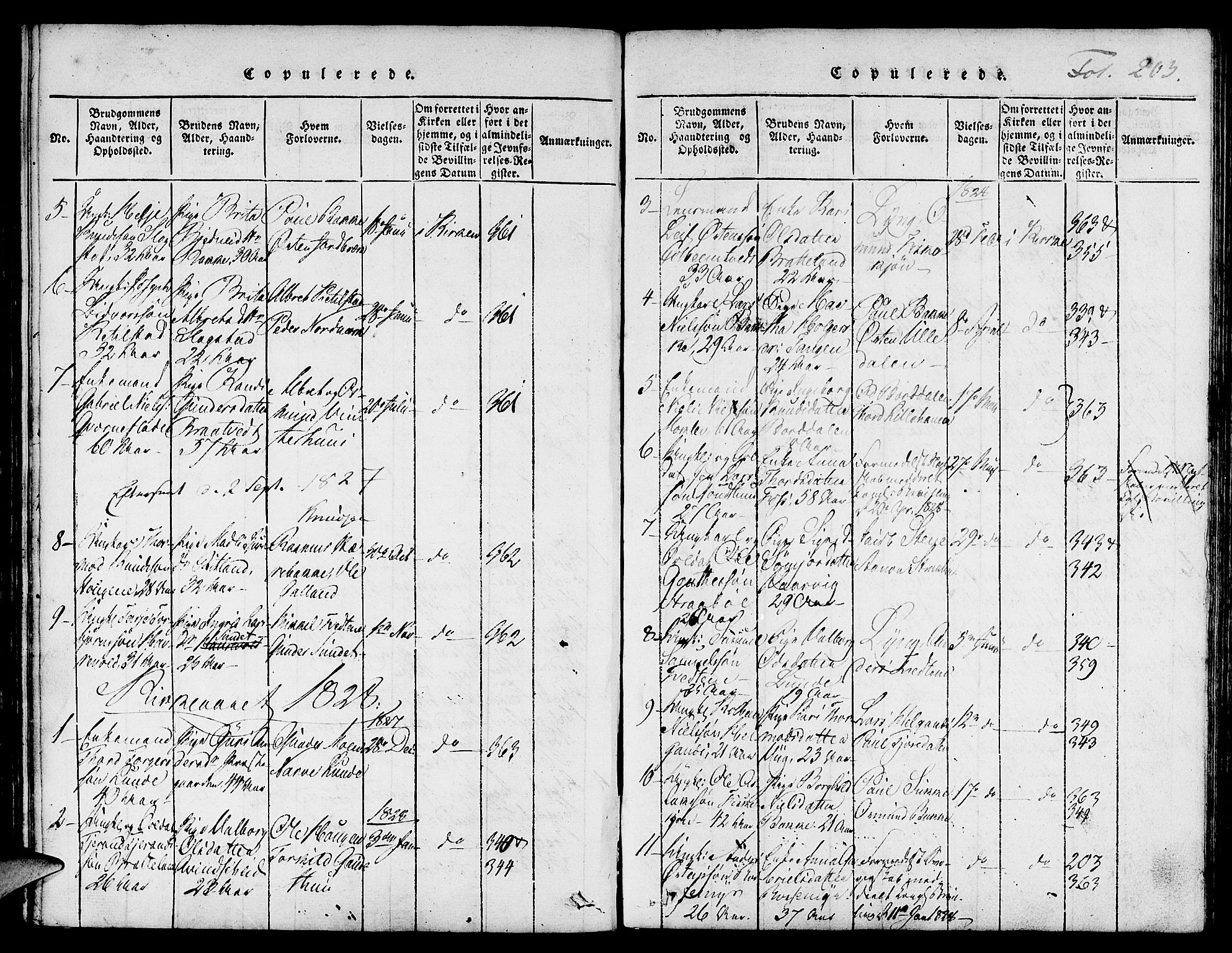 Suldal sokneprestkontor, AV/SAST-A-101845/01/IV/L0006: Parish register (official) no. A 6, 1816-1836, p. 203