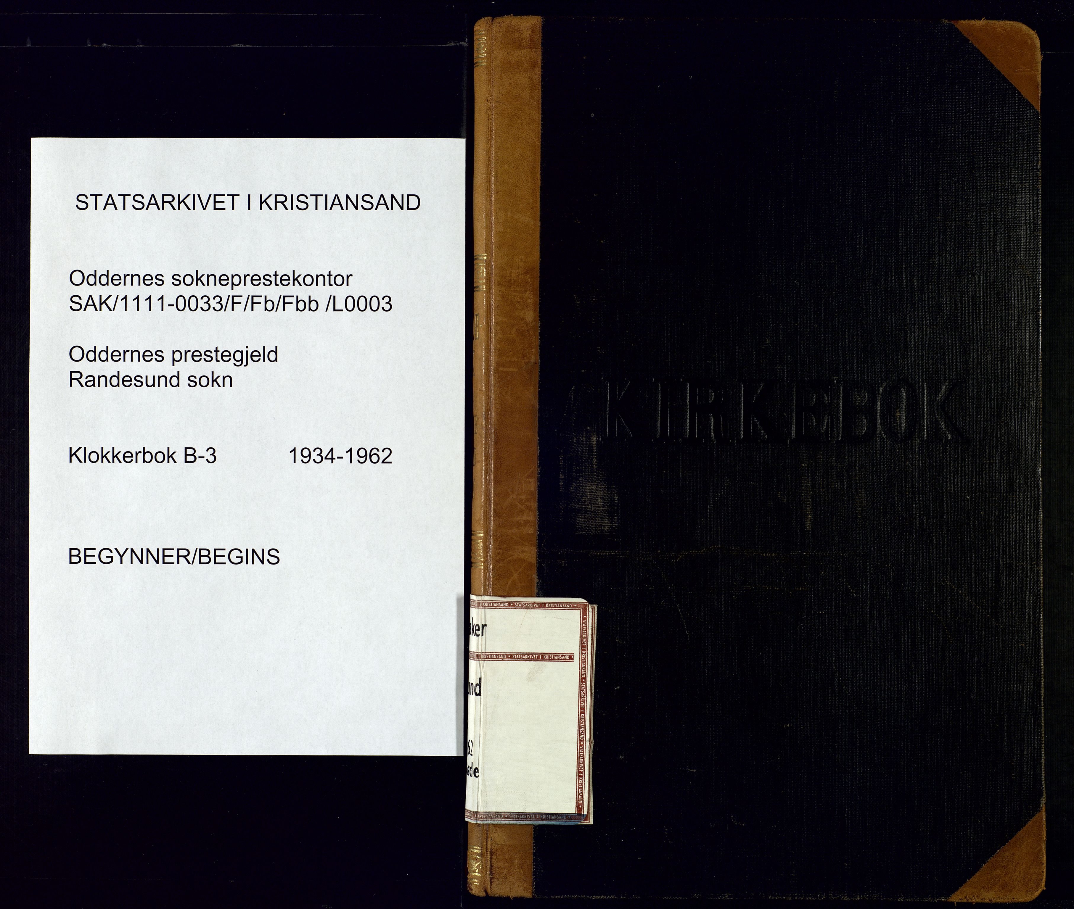 Oddernes sokneprestkontor, SAK/1111-0033/F/Fb/Fbb/L0003: Parish register (copy) no. B-3, 1934-1962