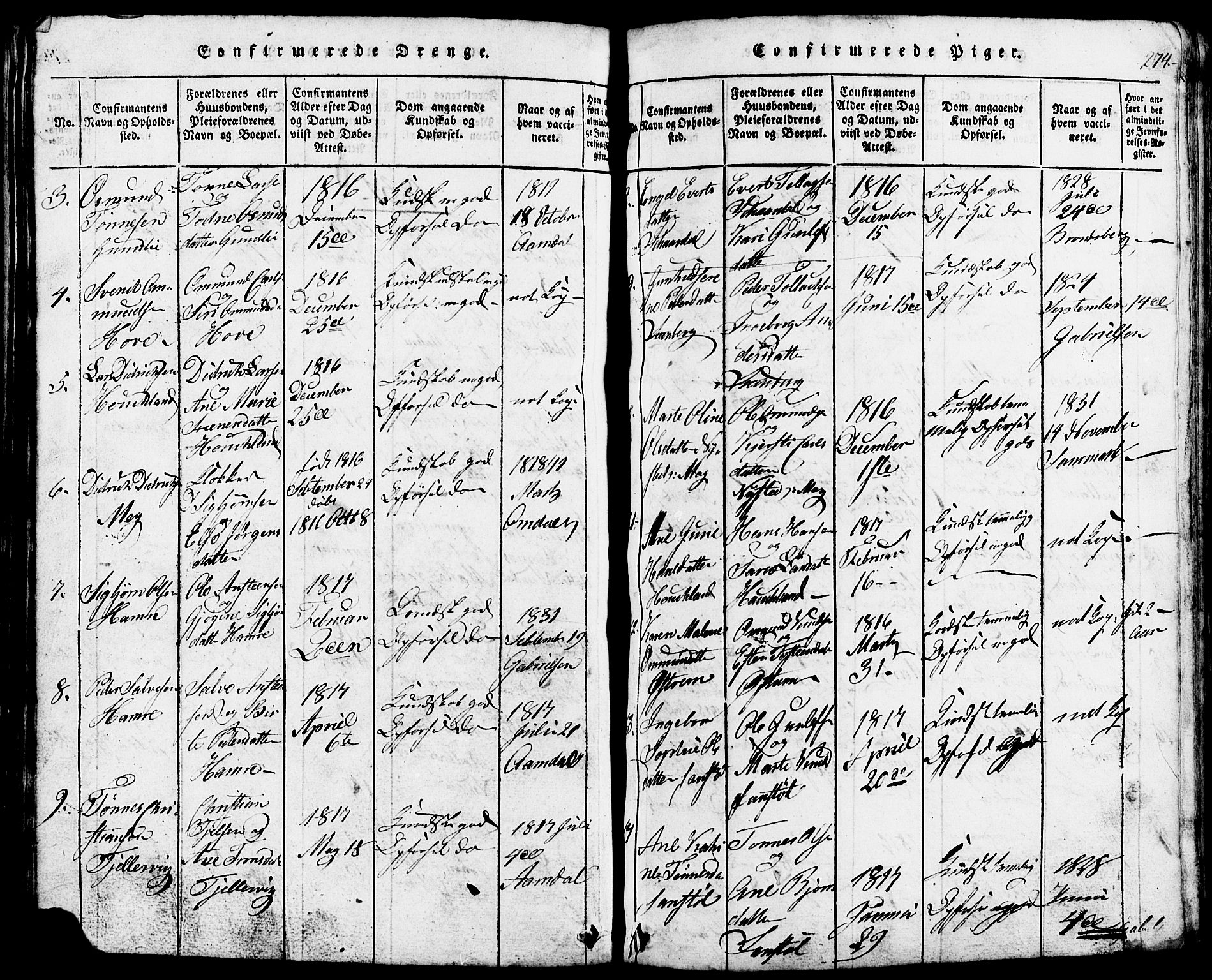 Lund sokneprestkontor, AV/SAST-A-101809/S07/L0002: Parish register (copy) no. B 2, 1816-1832, p. 274