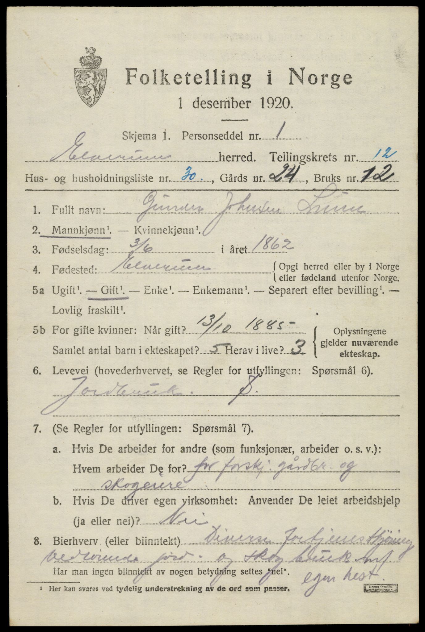 SAH, 1920 census for Elverum, 1920, p. 17258