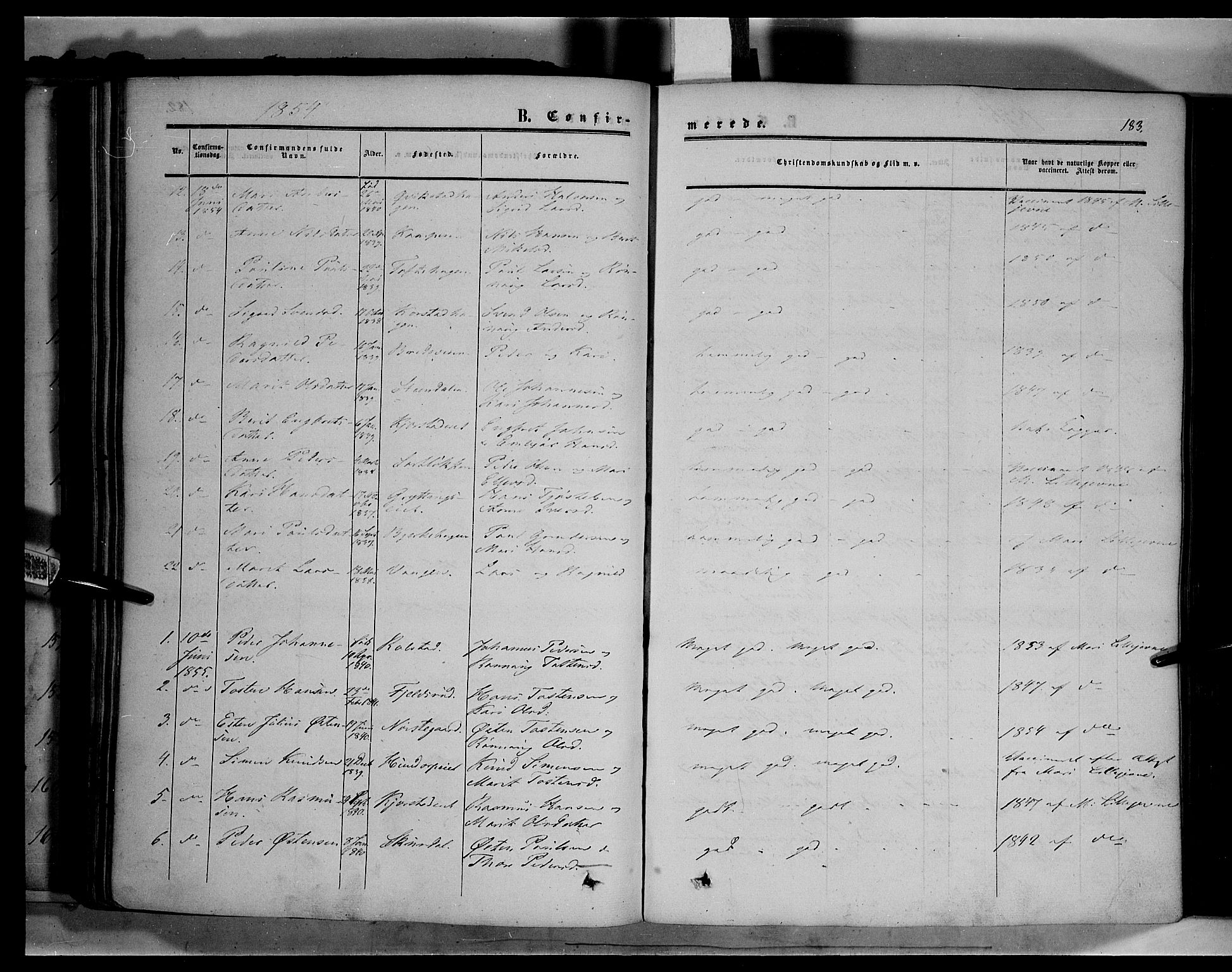 Sør-Fron prestekontor, SAH/PREST-010/H/Ha/Haa/L0001: Parish register (official) no. 1, 1849-1863, p. 183