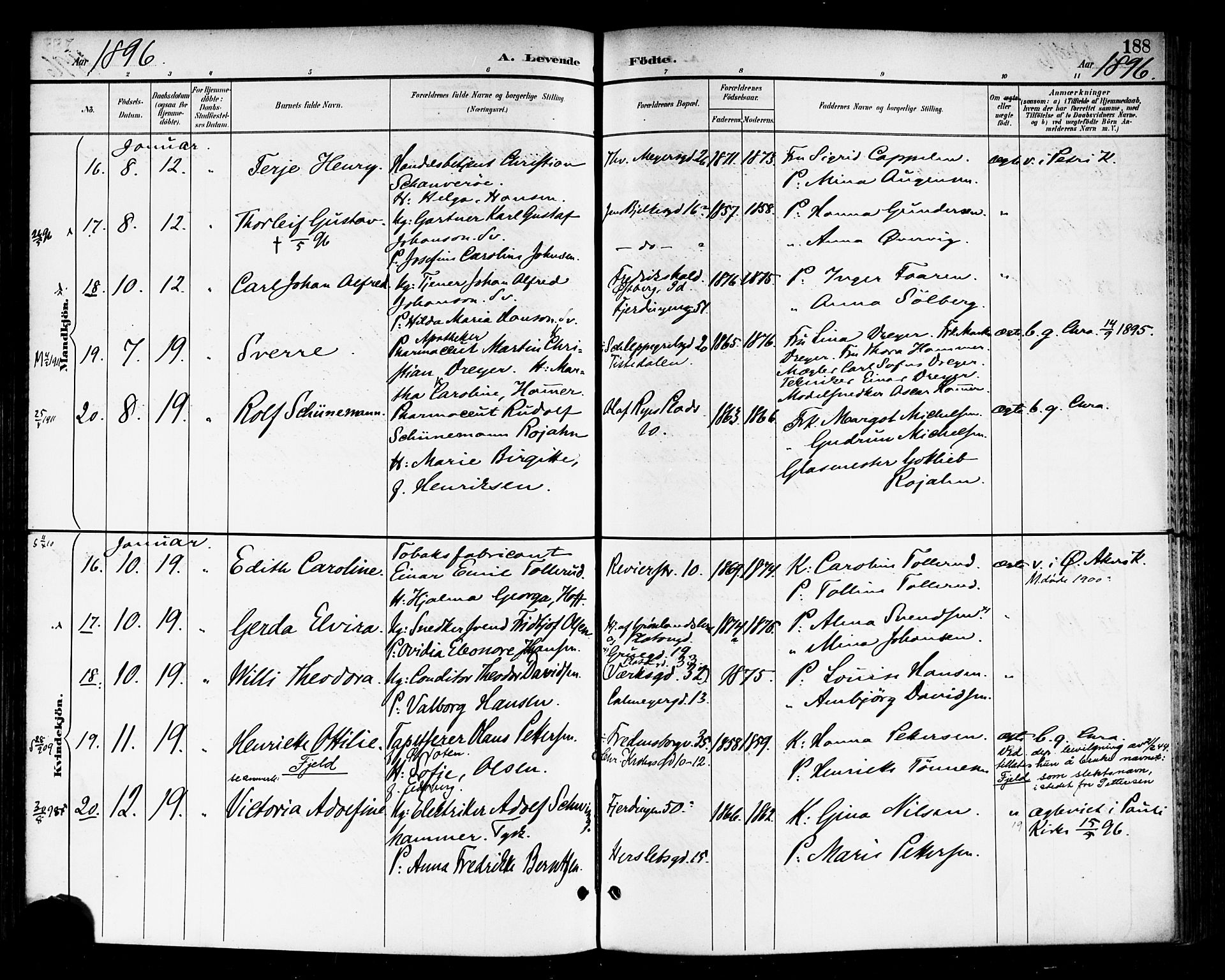 Rikshospitalet prestekontor Kirkebøker, AV/SAO-A-10309b/F/L0009: Parish register (official) no. 9, 1894-1897, p. 188