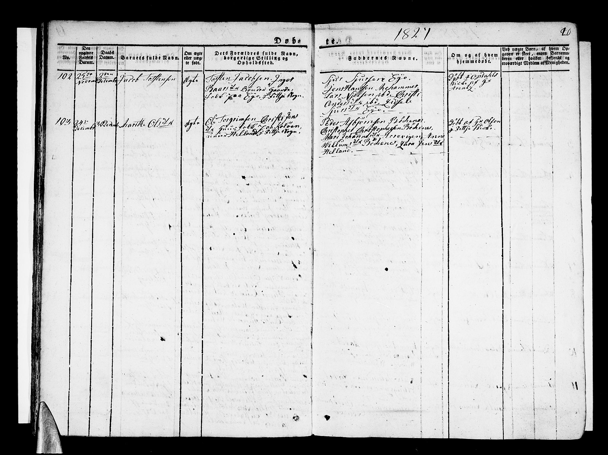 Stord sokneprestembete, AV/SAB-A-78201/H/Haa: Parish register (official) no. A 6, 1826-1840, p. 20