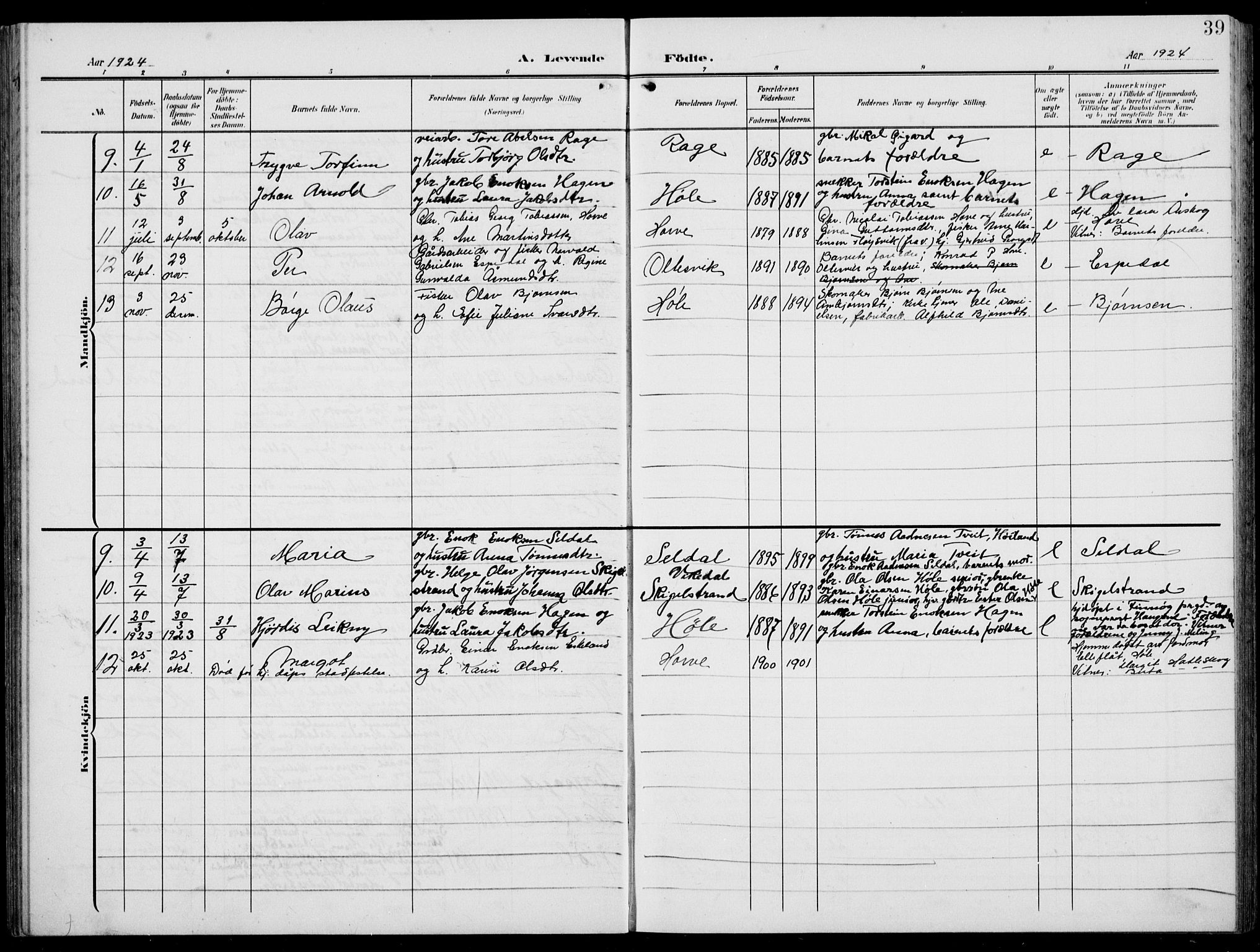 Høgsfjord sokneprestkontor, AV/SAST-A-101624/H/Ha/Hab/L0004: Parish register (copy) no. B 4, 1906-1938, p. 39