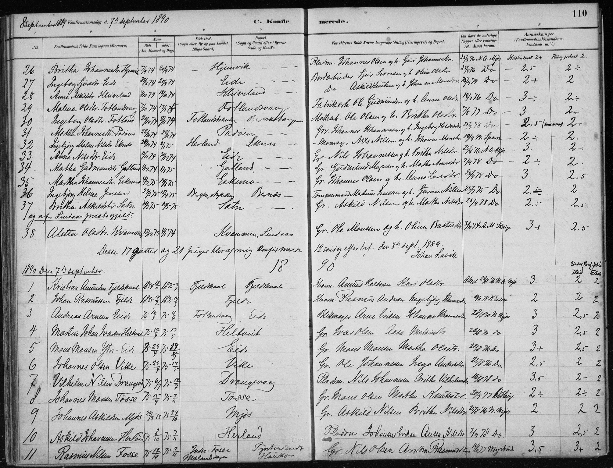 Hosanger sokneprestembete, AV/SAB-A-75801/H/Haa: Parish register (official) no. B  1, 1880-1896, p. 110