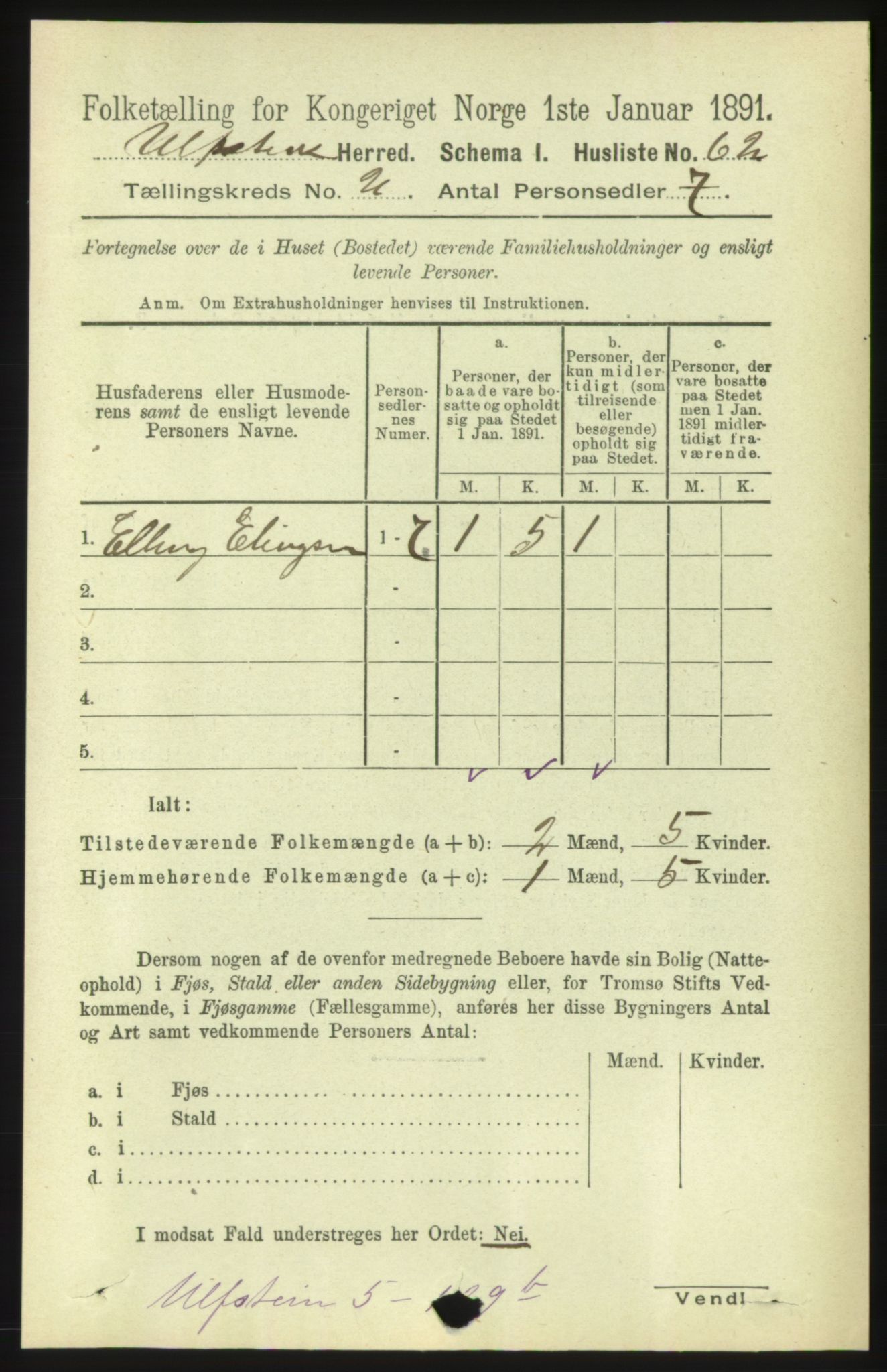 RA, 1891 census for 1516 Ulstein, 1891, p. 316