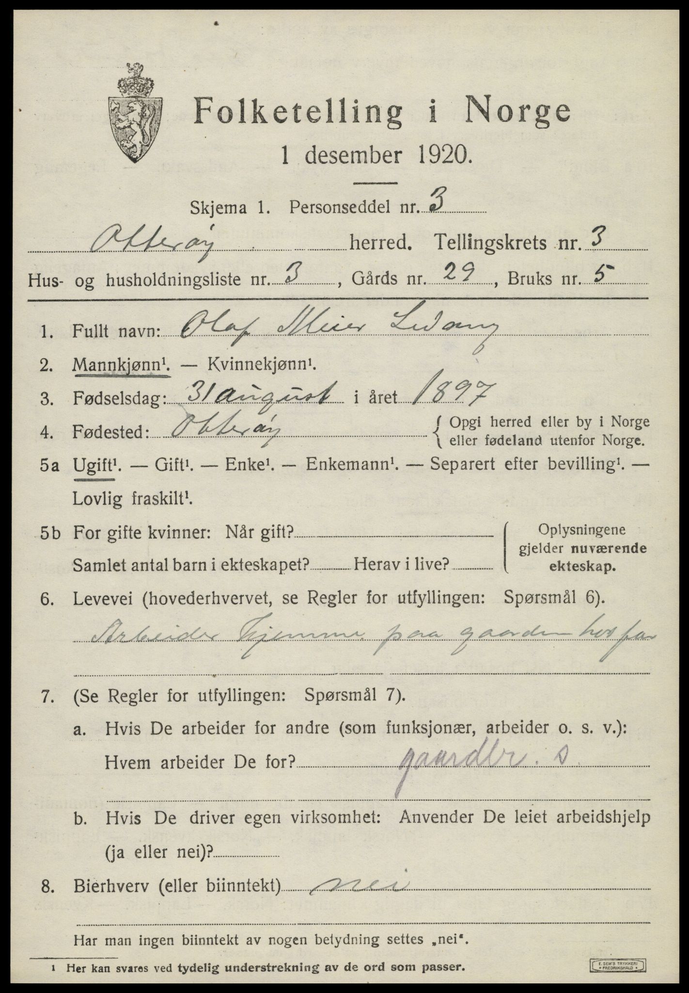 SAT, 1920 census for Otterøy, 1920, p. 1437