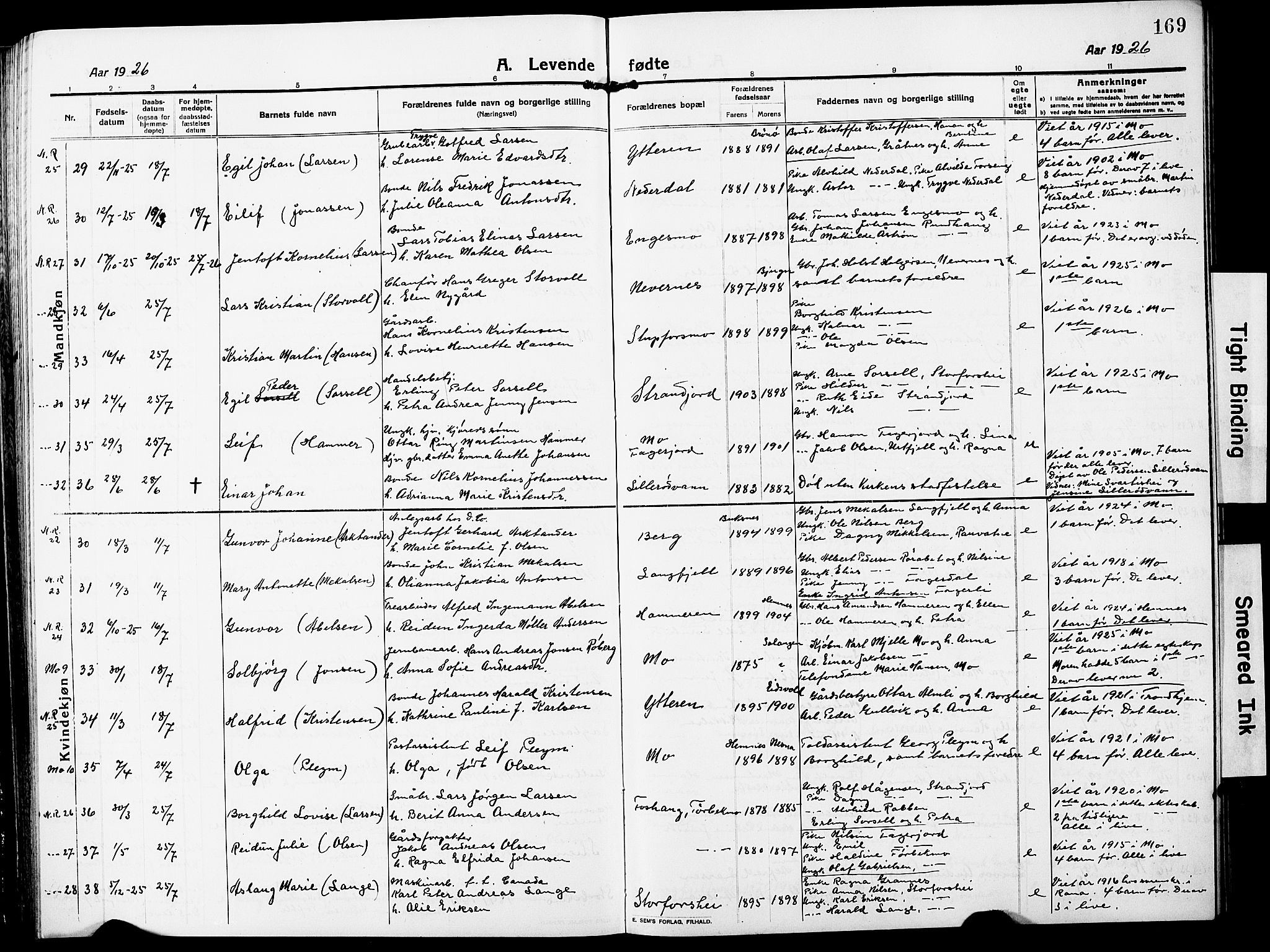 Ministerialprotokoller, klokkerbøker og fødselsregistre - Nordland, AV/SAT-A-1459/827/L0423: Parish register (copy) no. 827C12, 1912-1930, p. 169