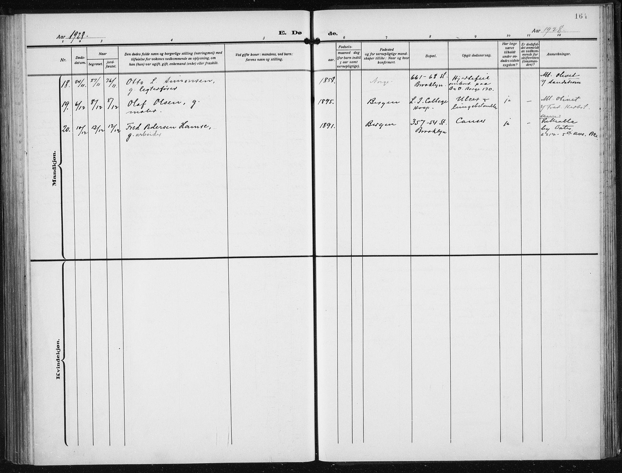 Den norske sjømannsmisjon i utlandet/New York, SAB/SAB/PA-0110/H/Ha/L0008: Parish register (official) no. A 8, 1923-1935, p. 164