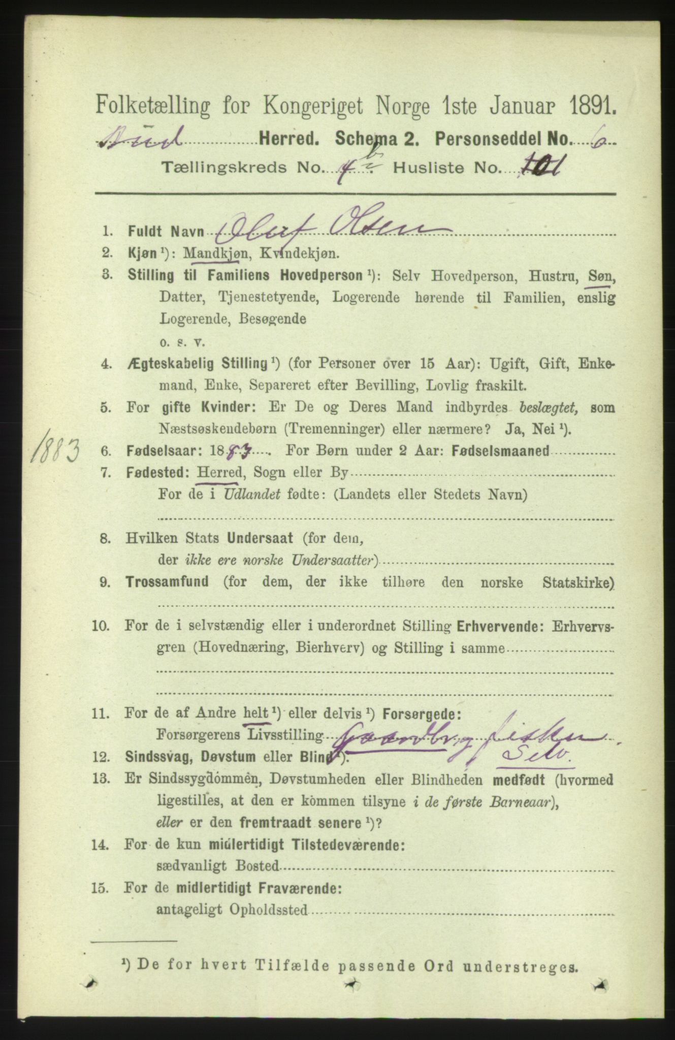 RA, 1891 census for 1549 Bud, 1891, p. 2811