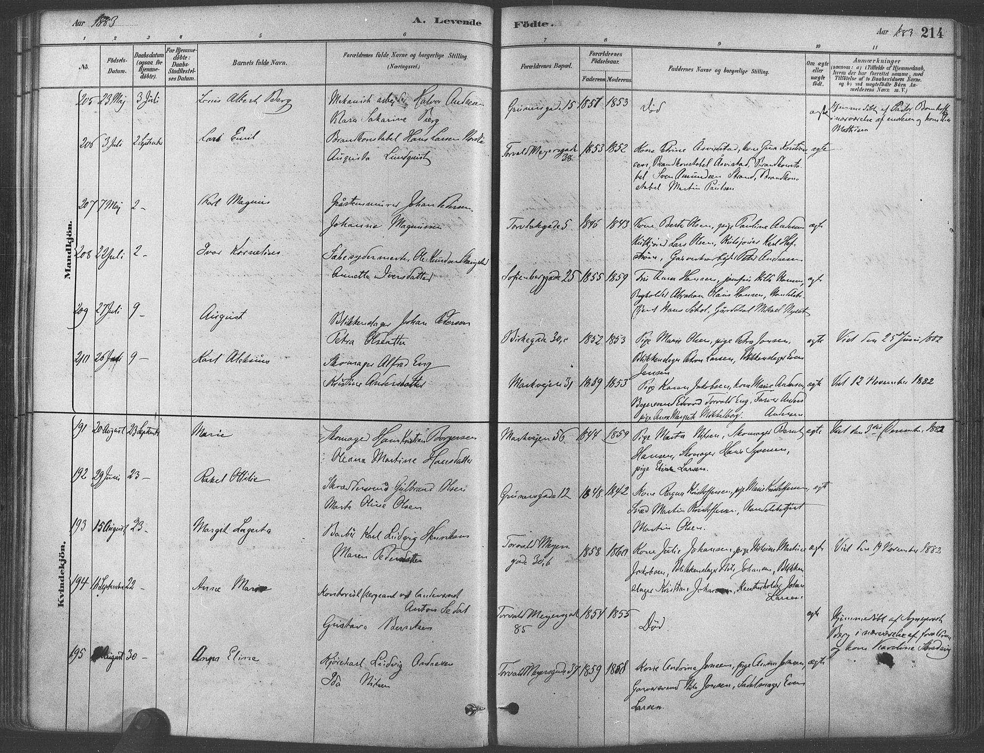 Paulus prestekontor Kirkebøker, AV/SAO-A-10871/F/Fa/L0003: Parish register (official) no. 3, 1879-1887, p. 214