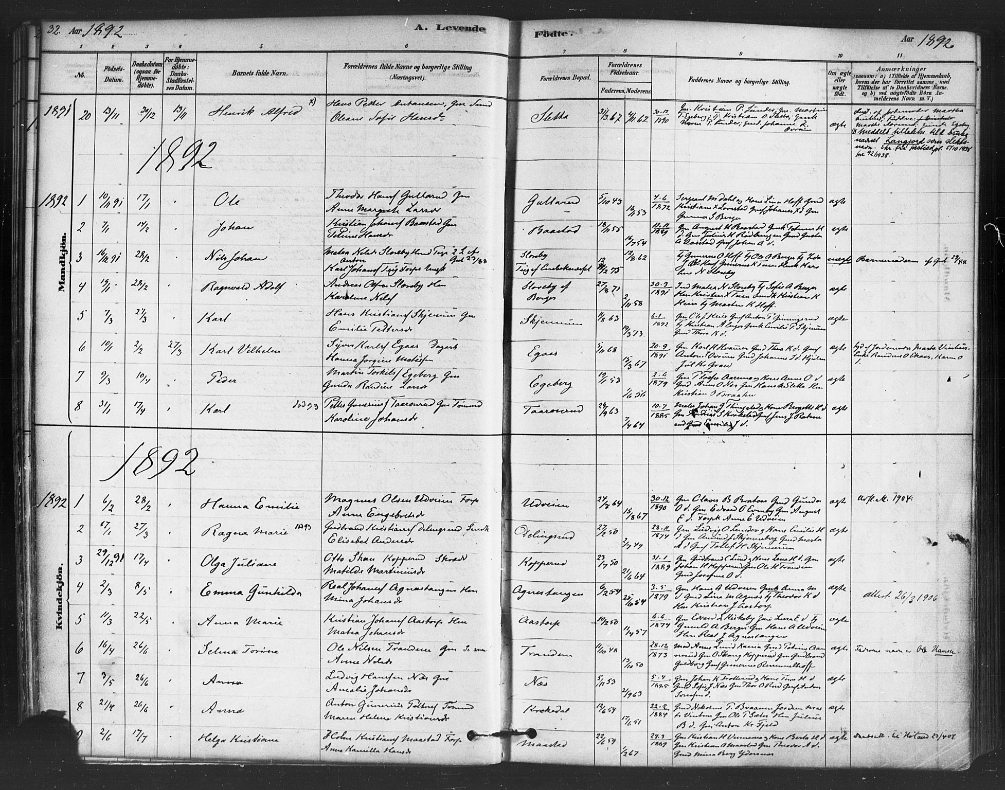 Trøgstad prestekontor Kirkebøker, SAO/A-10925/F/Fb/L0001: Parish register (official) no. II 1, 1878-1902, p. 32