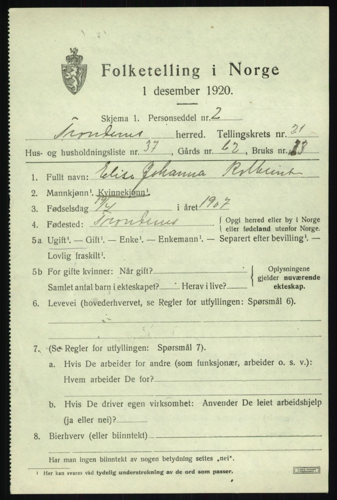 SATØ, 1920 census for Trondenes, 1920, p. 16962