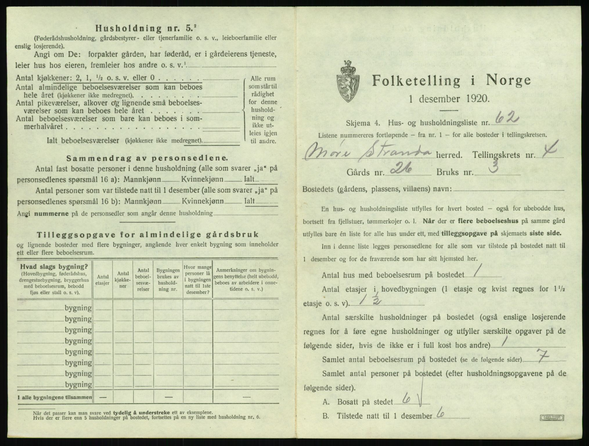 SAT, 1920 census for Stranda, 1920, p. 453