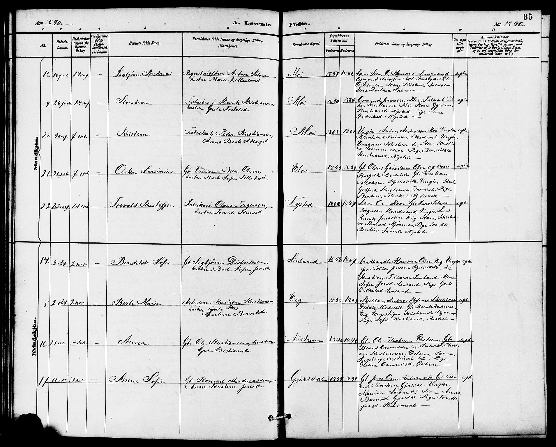 Lund sokneprestkontor, AV/SAST-A-101809/S07/L0006: Parish register (copy) no. B 6, 1885-1901, p. 35