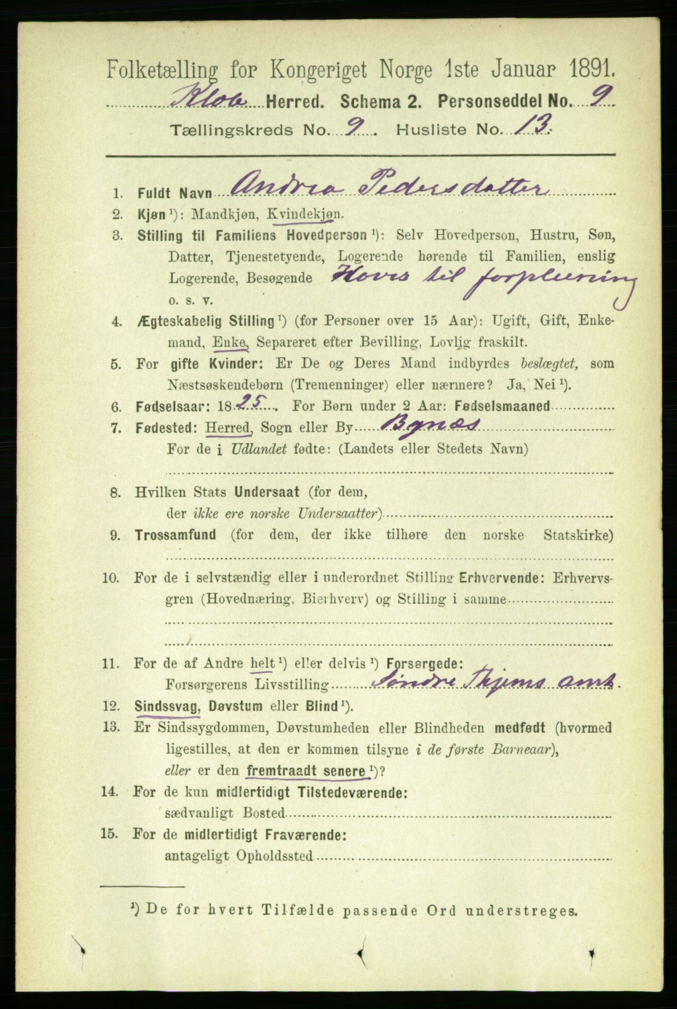 RA, 1891 census for 1662 Klæbu, 1891, p. 1822