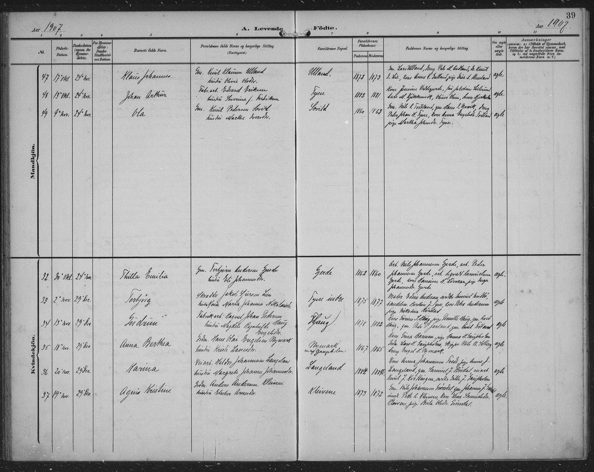 Samnanger Sokneprestembete, SAB/A-77501/H/Haa: Parish register (official) no. A 2, 1902-1918, p. 39