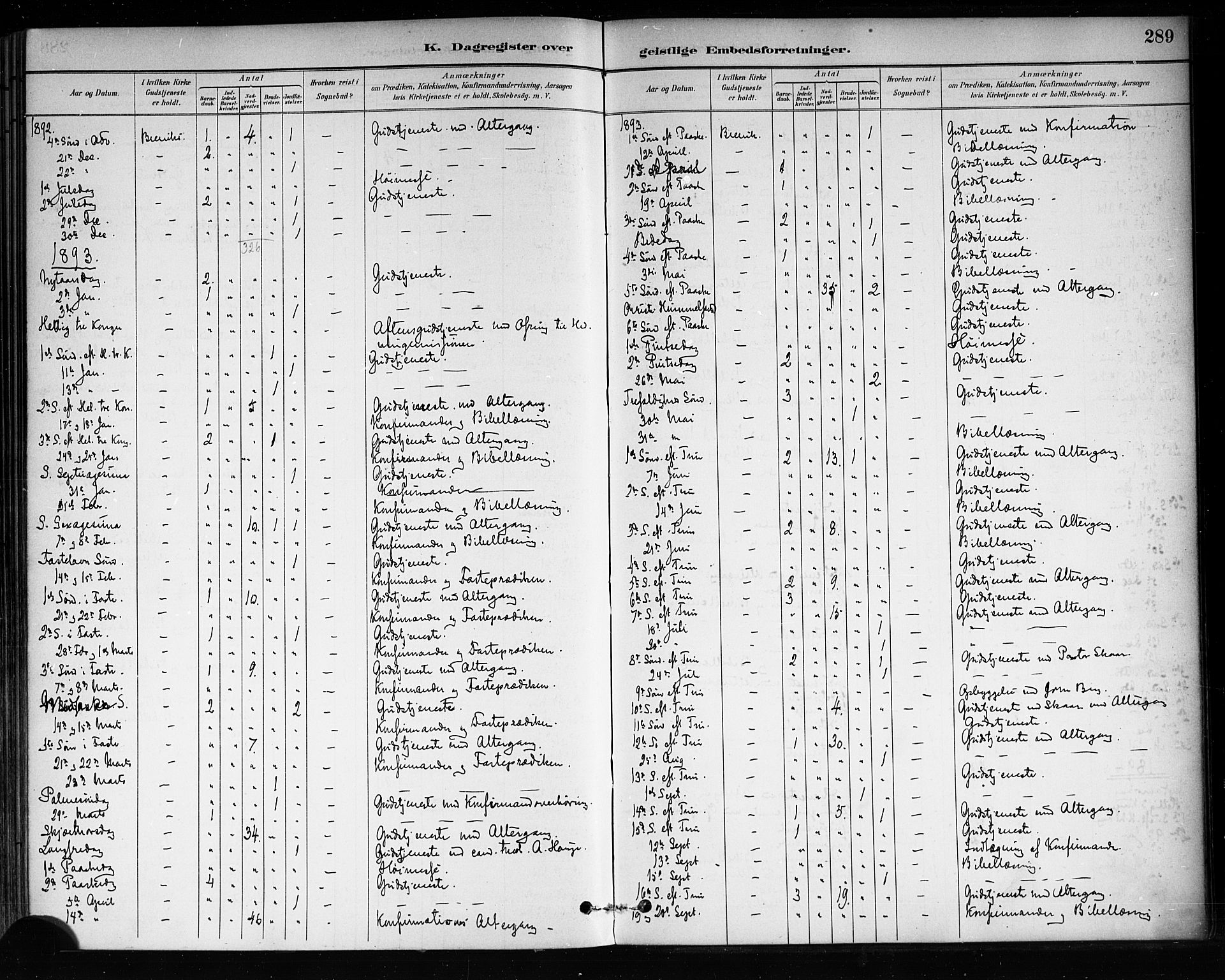 Brevik kirkebøker, SAKO/A-255/F/Fa/L0007: Parish register (official) no. 7, 1882-1900, p. 289