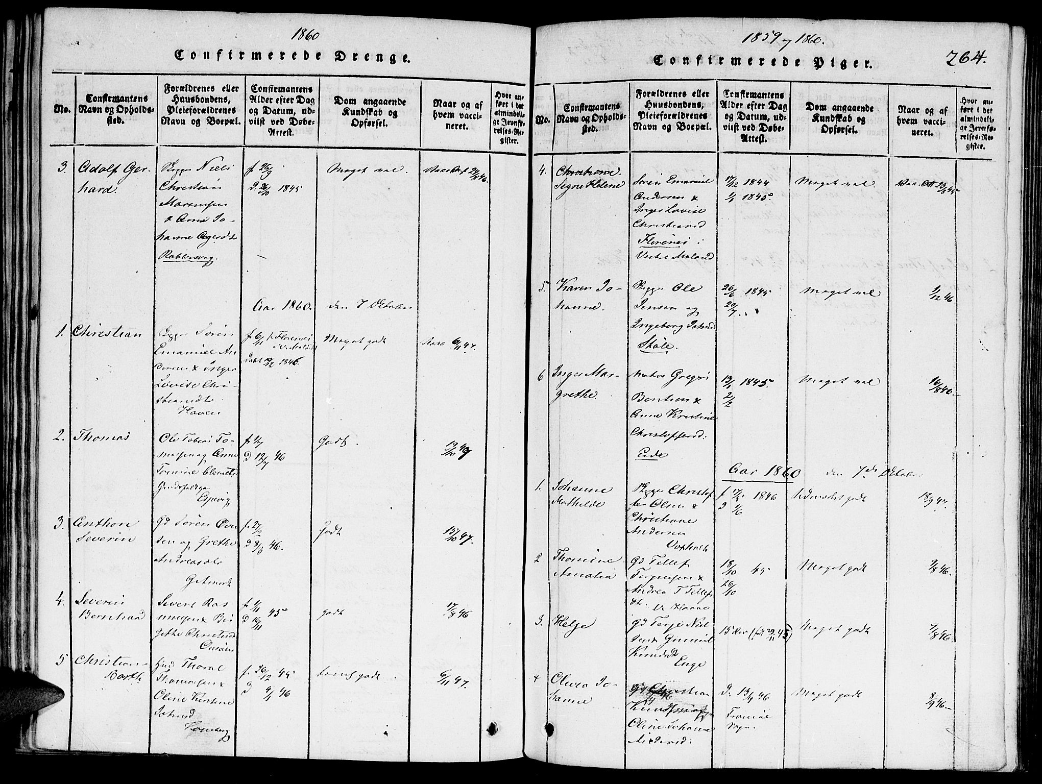 Hommedal sokneprestkontor, AV/SAK-1111-0023/F/Fa/Faa/L0001: Parish register (official) no. A 1, 1816-1860, p. 264